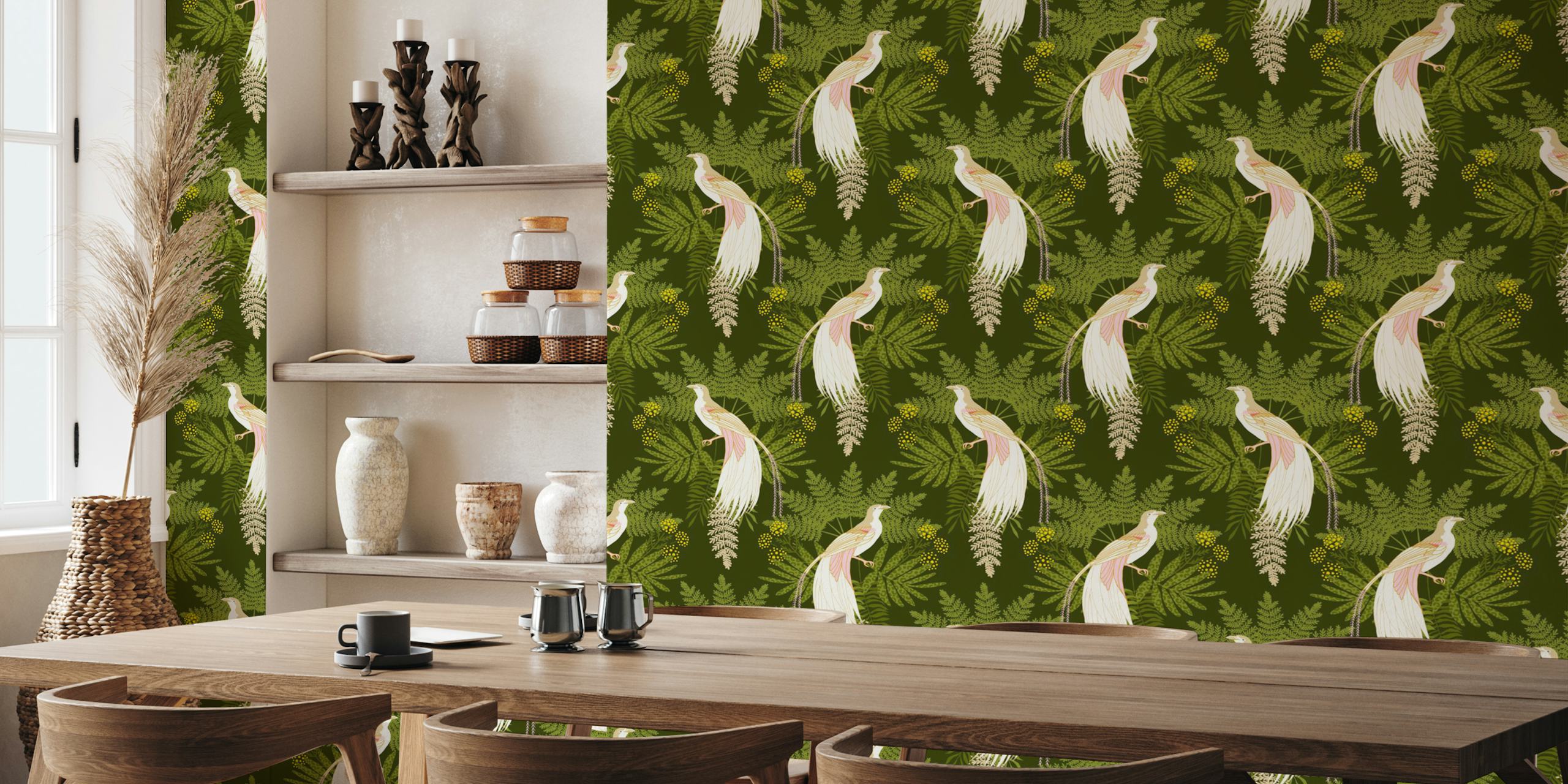 Tropical bird of paradise and greenery wall mural