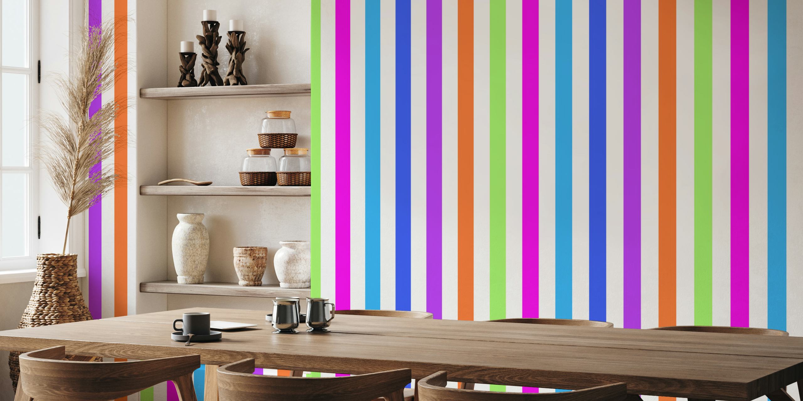 Multicoloured stripes wallpaper in a room