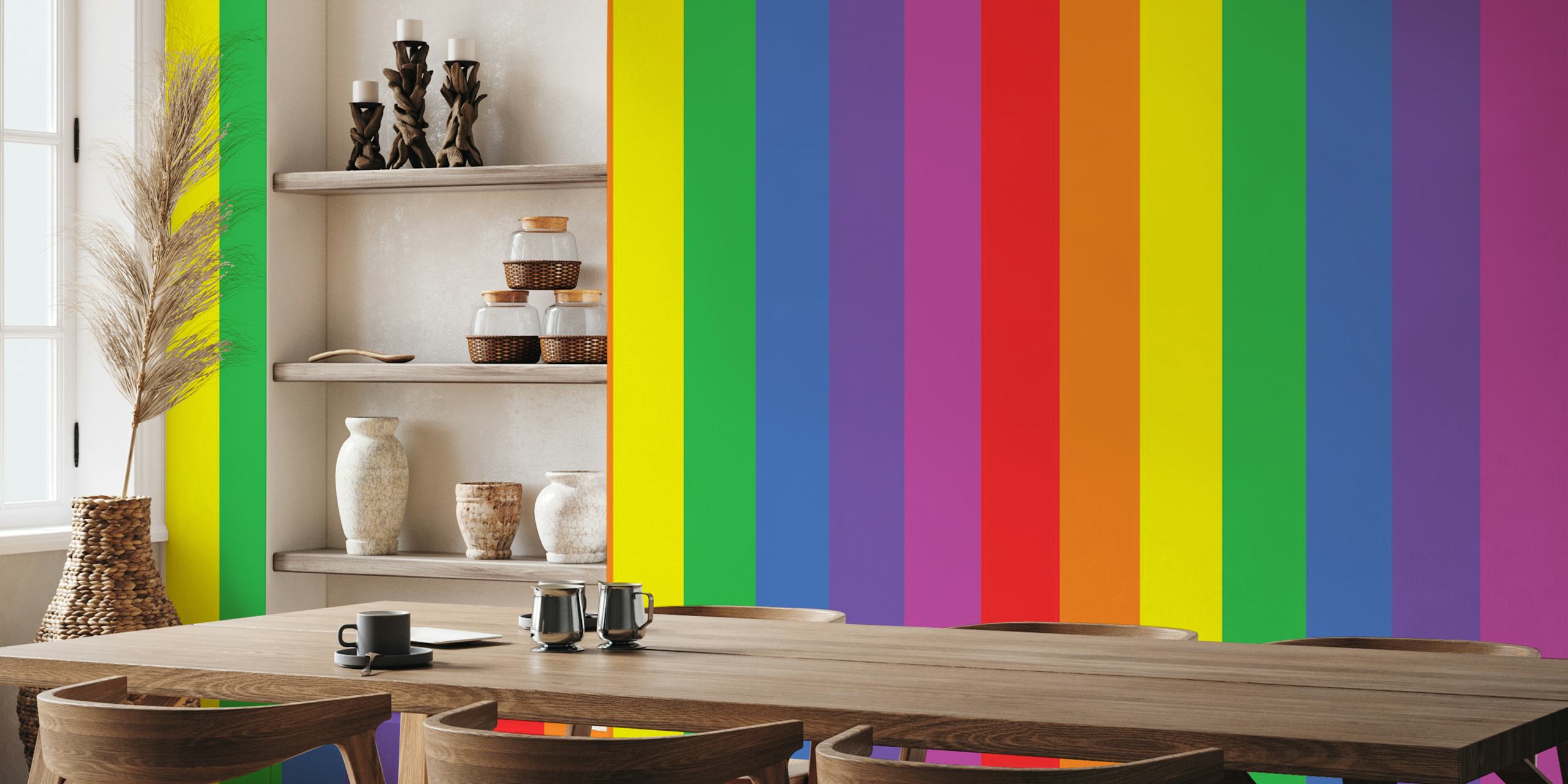 Rainbow stripes wallpaper displayed in a room