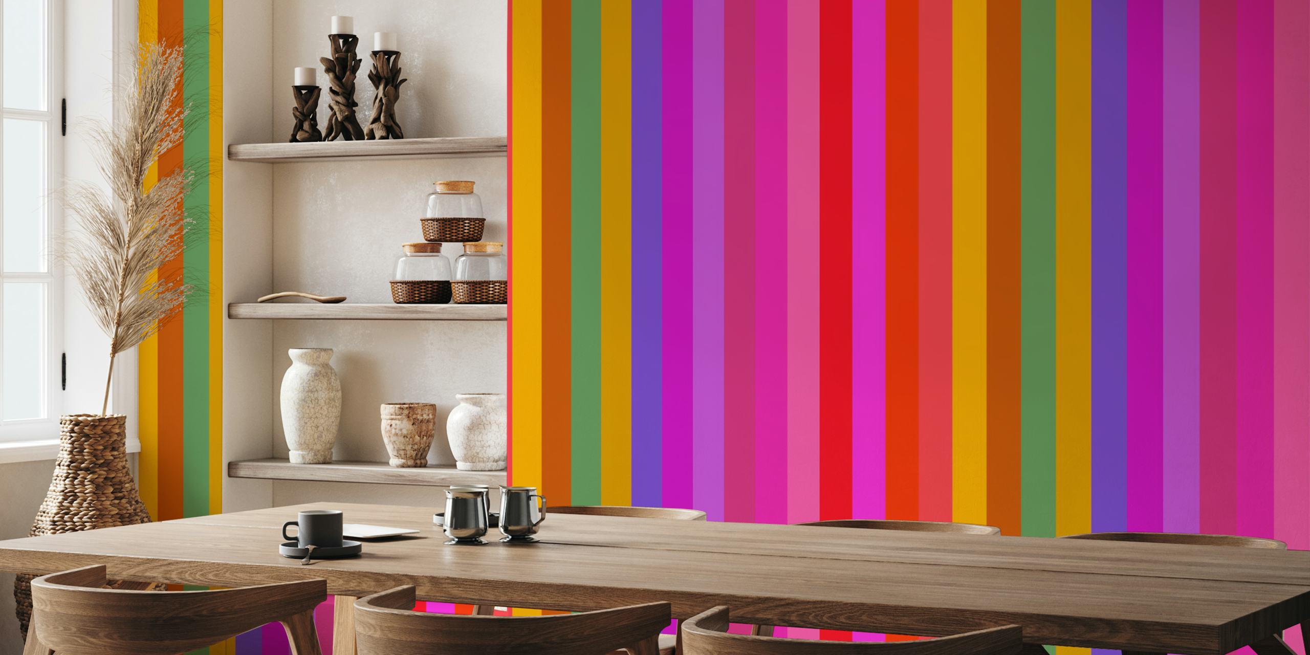 Multicolored vertical stripes in red, orange, yellow, green, and more wallpaper