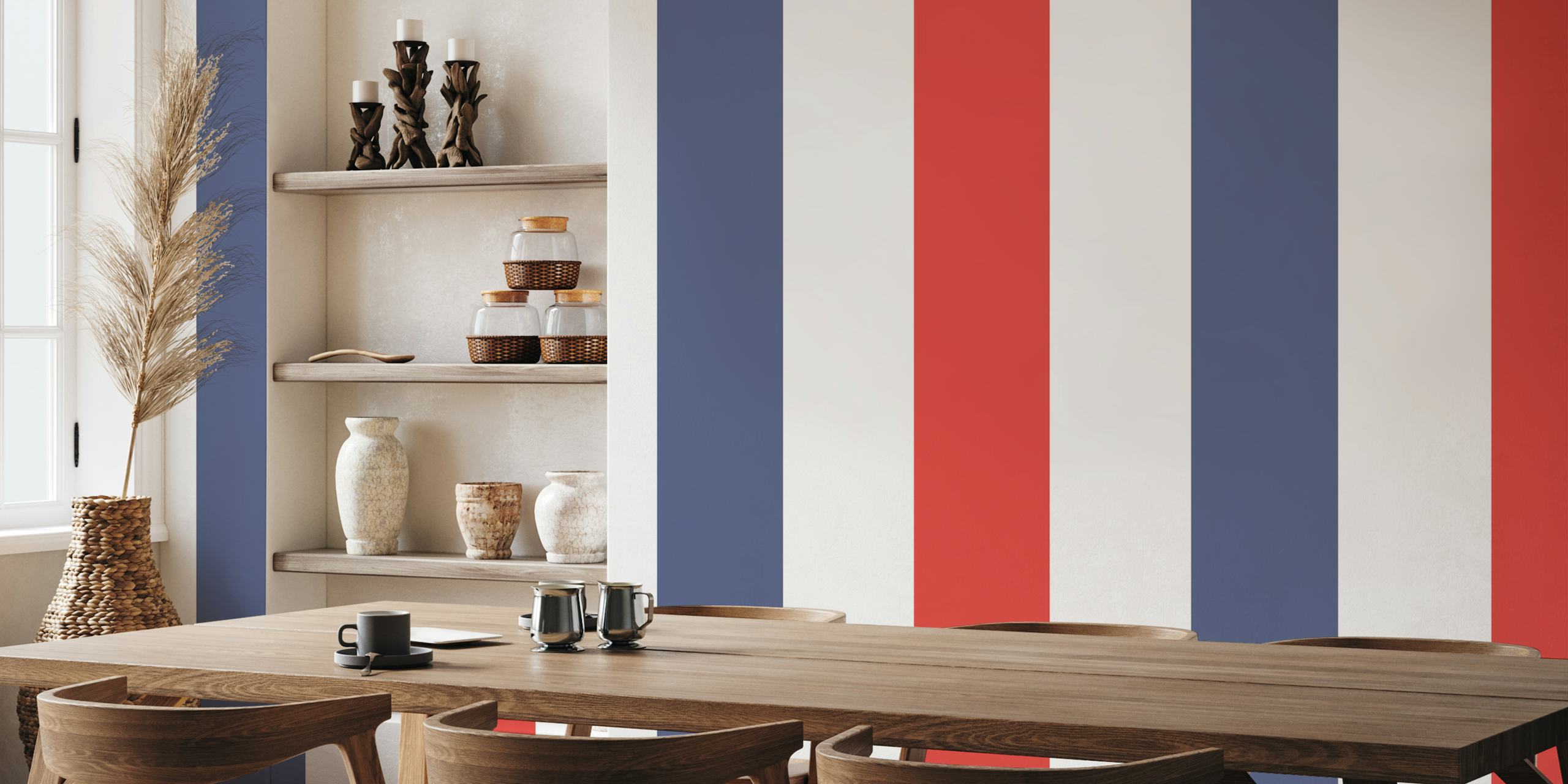 Red, white, and blue stripes wallpaper w pokoju