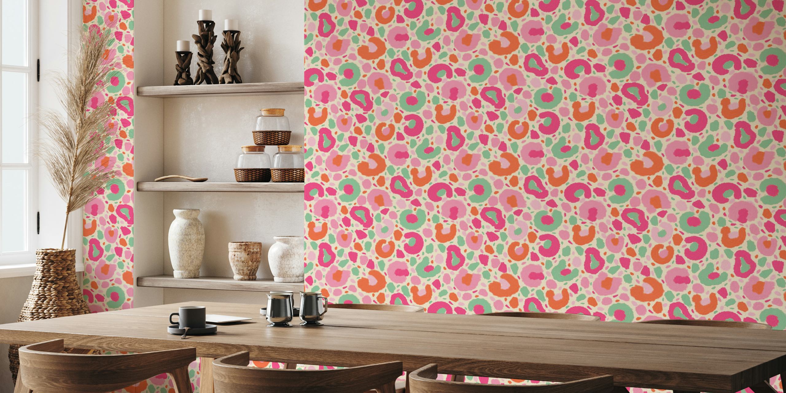 Colorful pink and green leopard print wallpaper