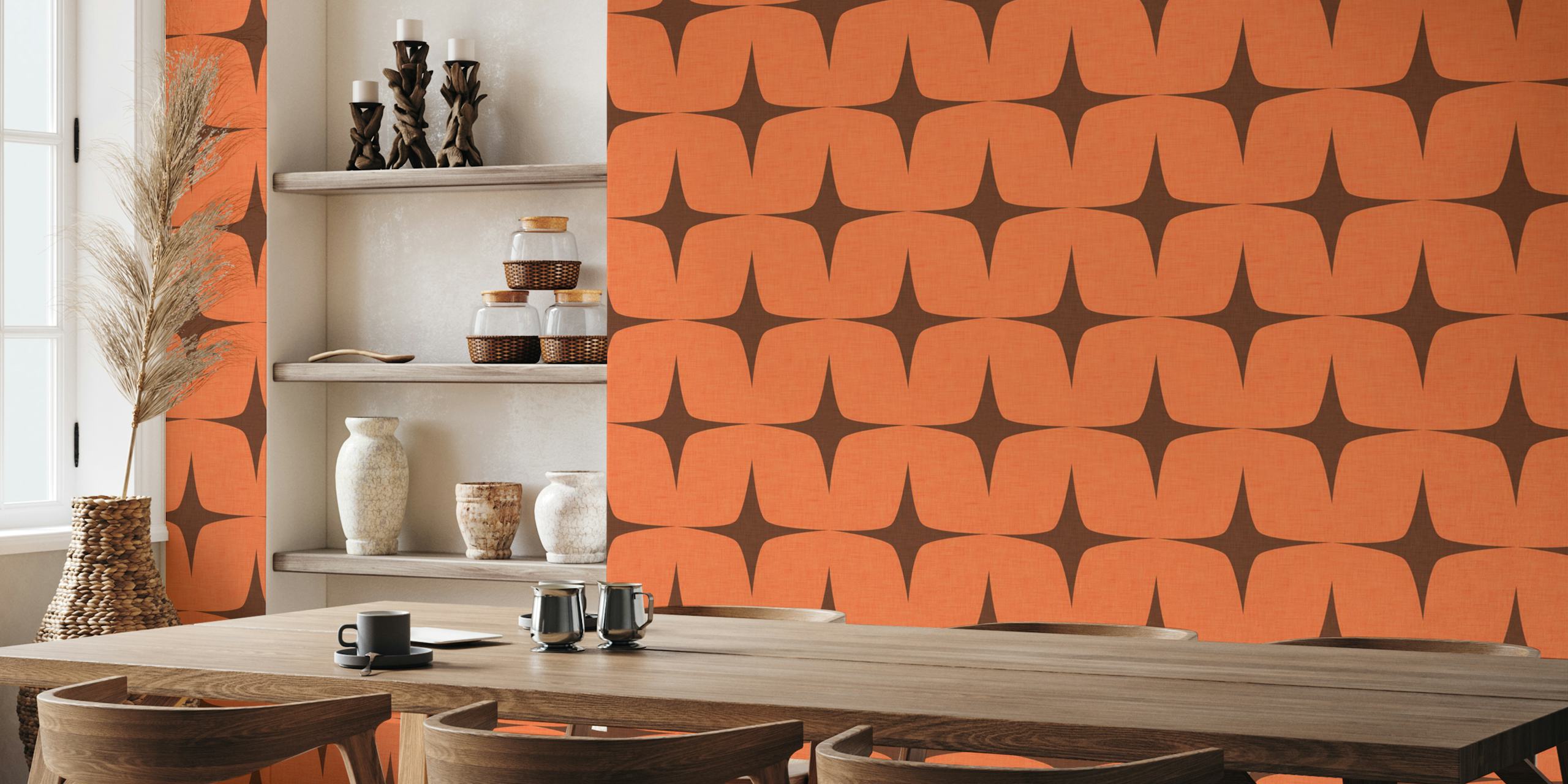 Apricity Starburst Coral Chocolate wallpaper in room