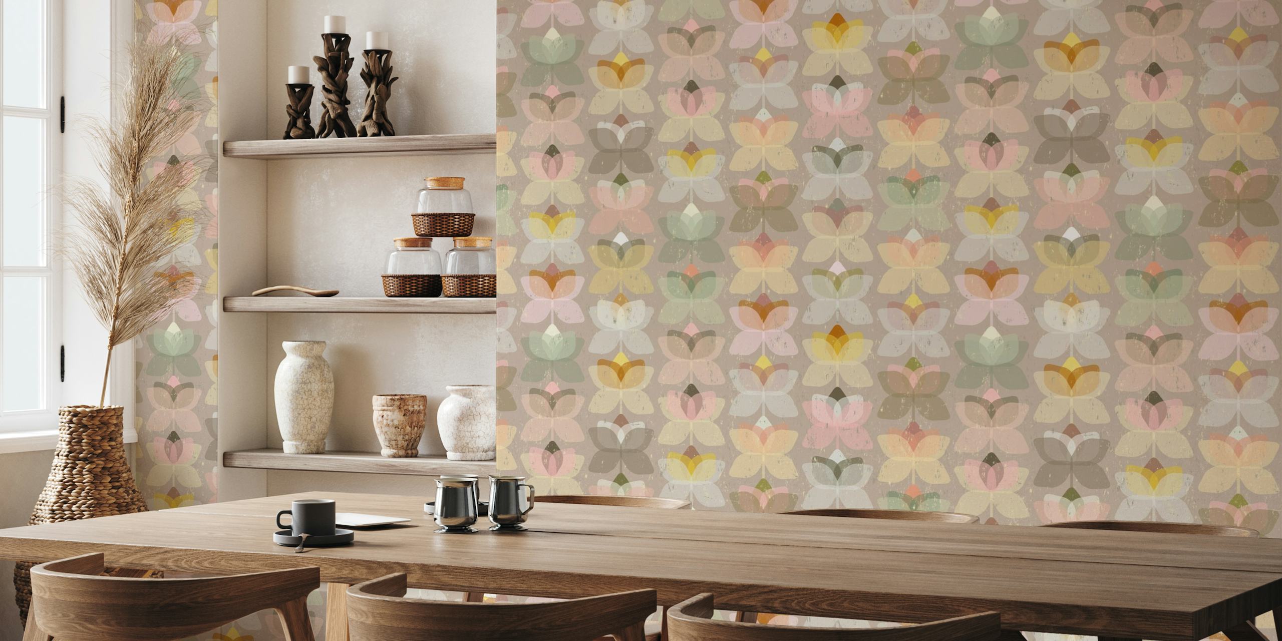 Geometric Lotus, distressed wallpaper