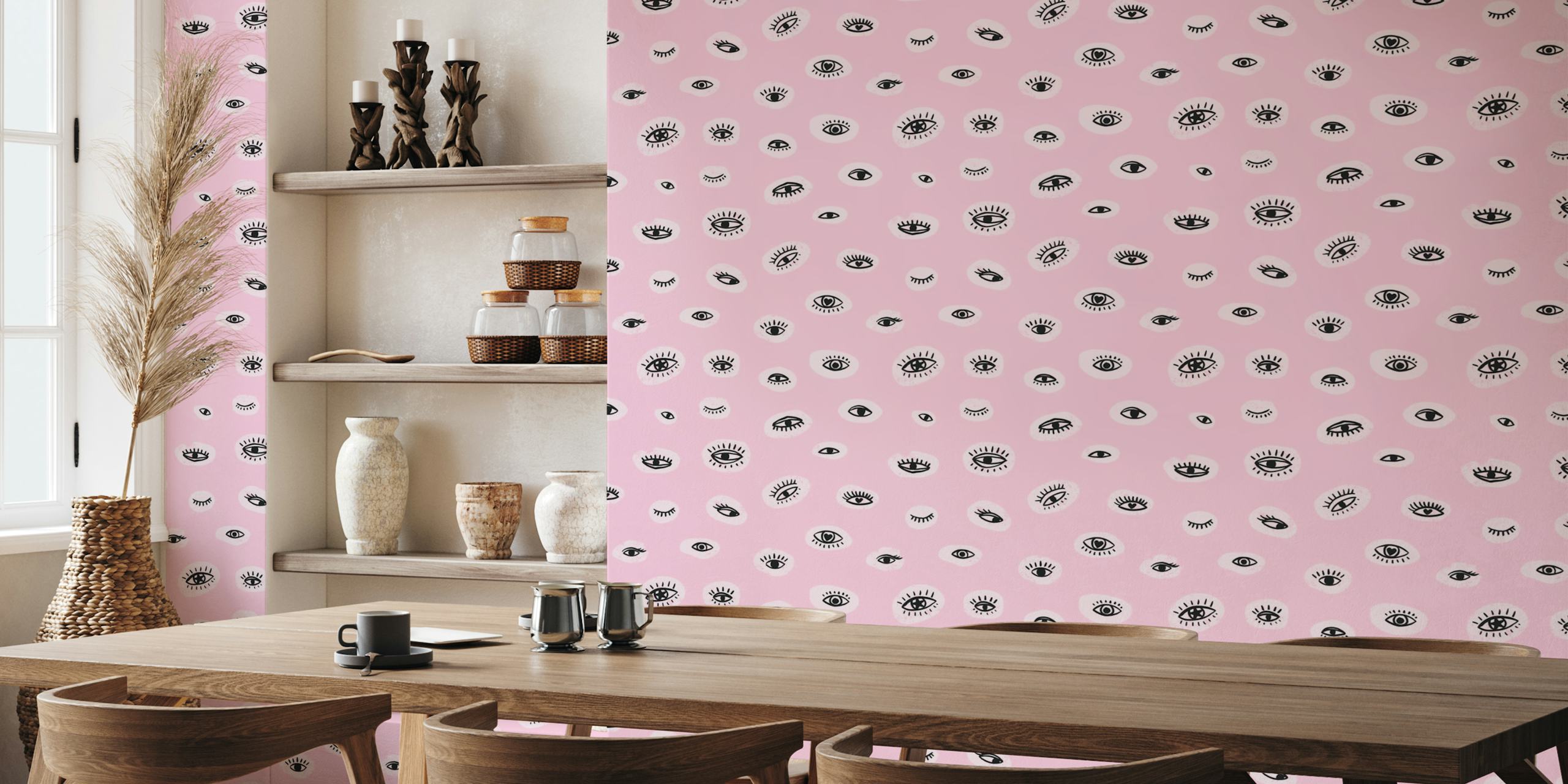 Pink eyes wallpaper pattern in a room