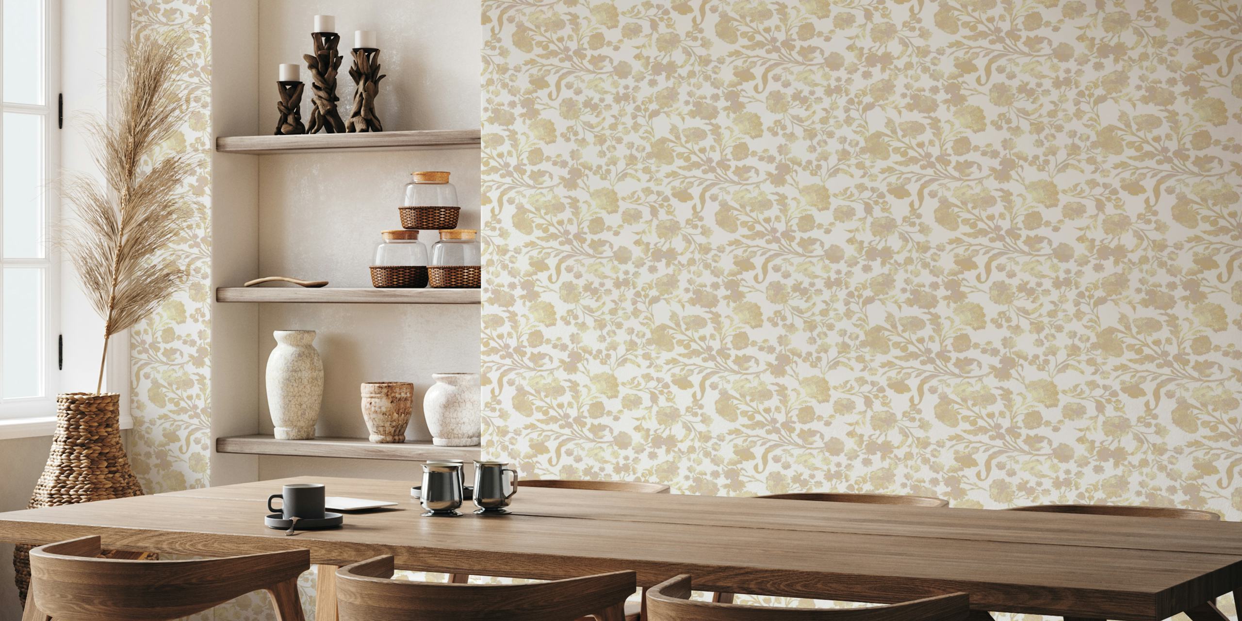 Floral patterns in sunny yellow and cream colors wallpaper