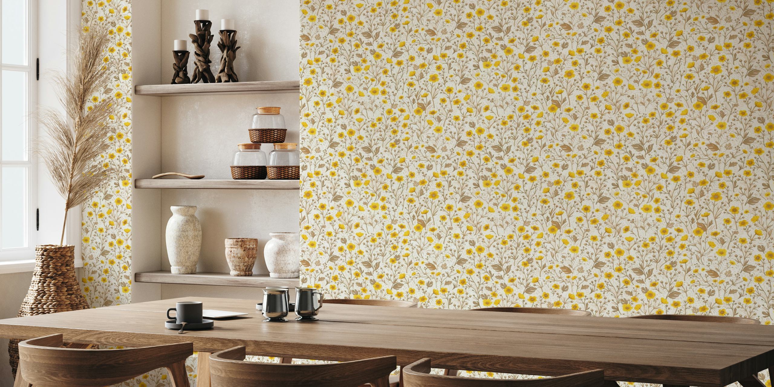 Buttercups, yellow and brown wallpaper