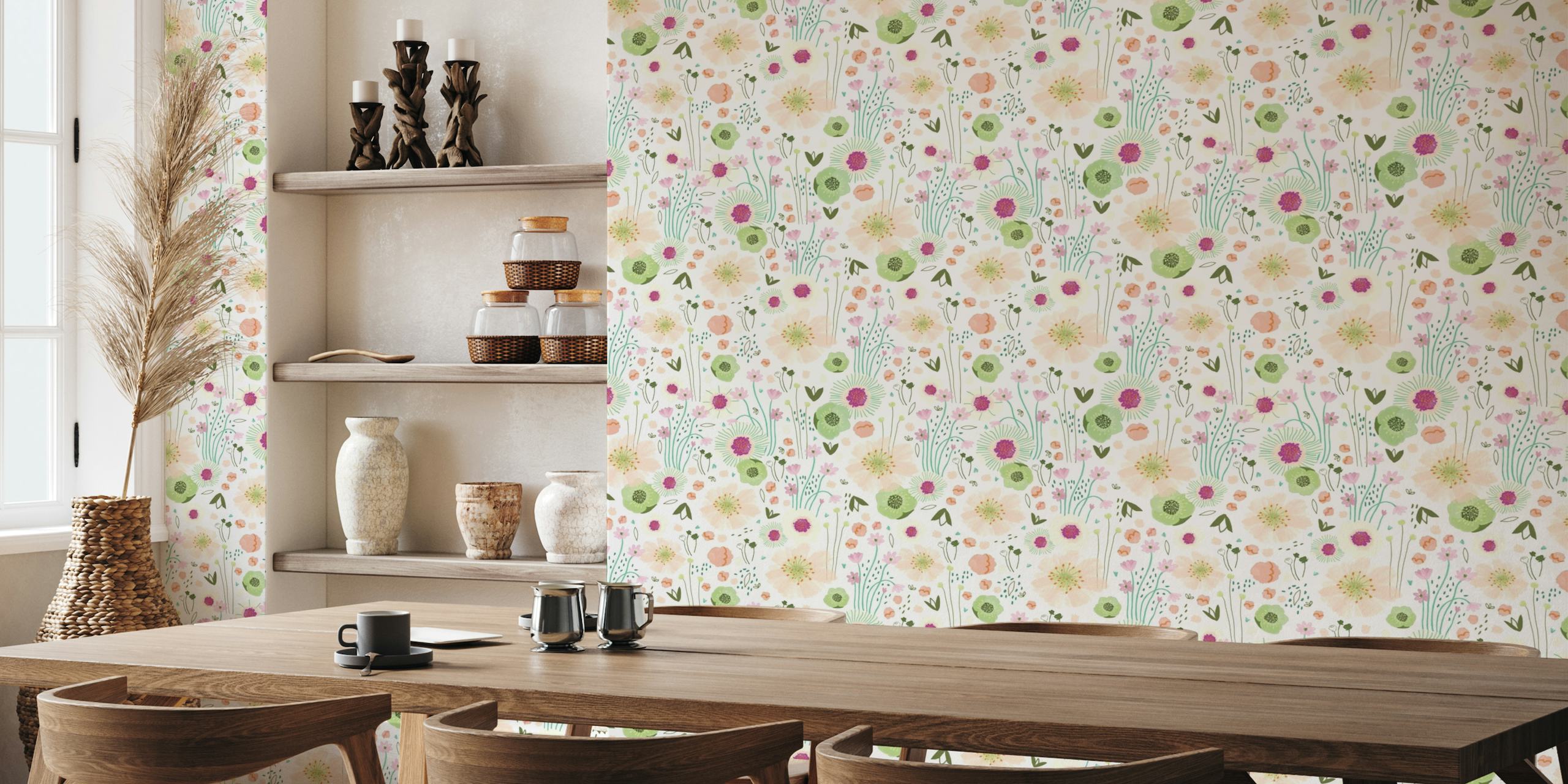 Pastel floral pattern wall mural named Ditsy Dream