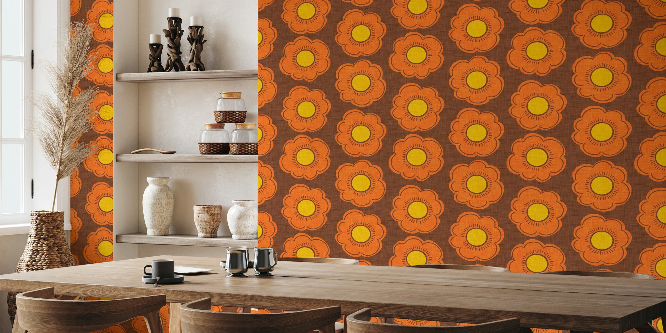 70s Flower Brown - Mid-century Floral tapety