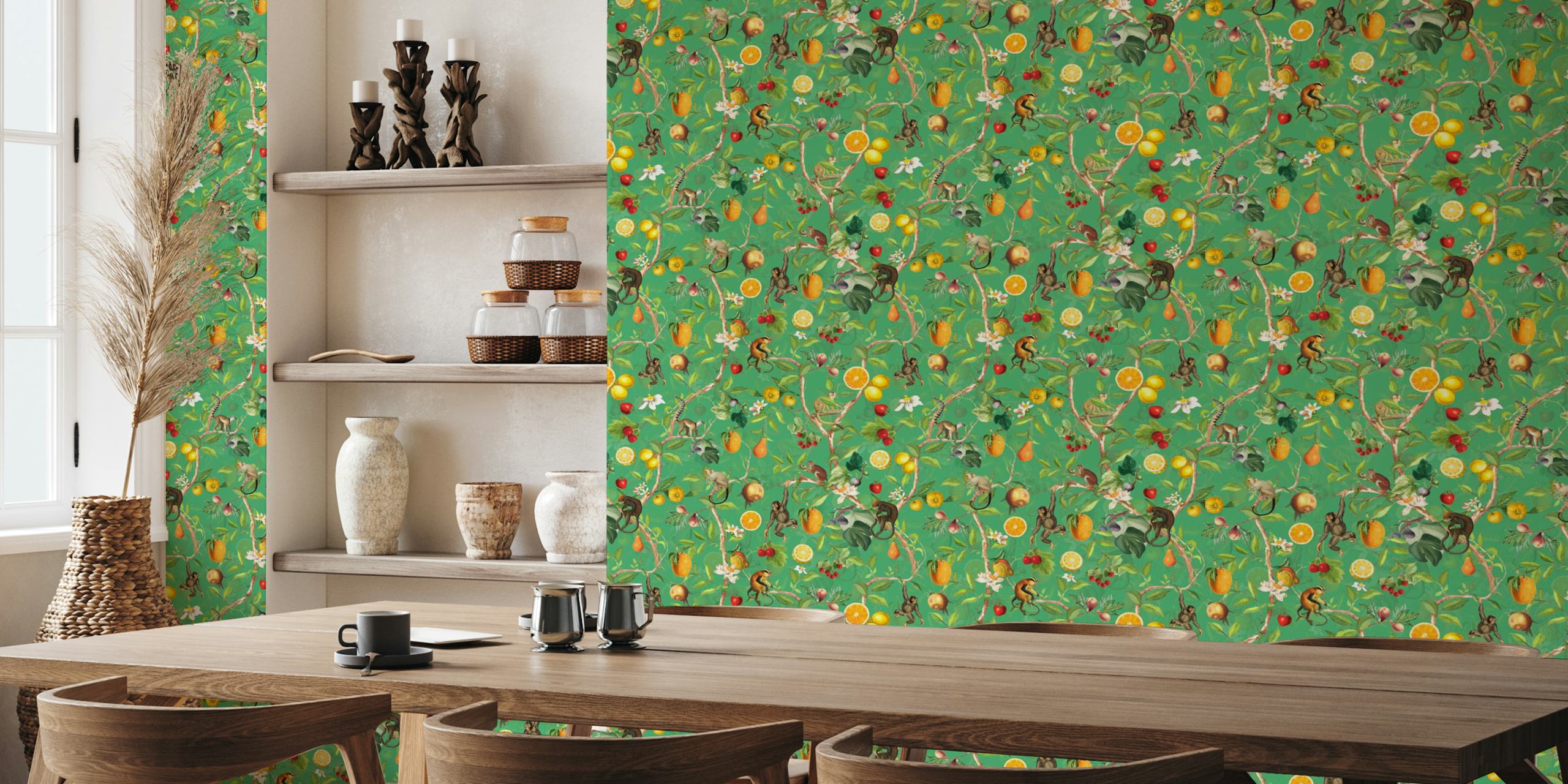 Monkeys Chinoiserie Jungle 3 wallpaper in a room