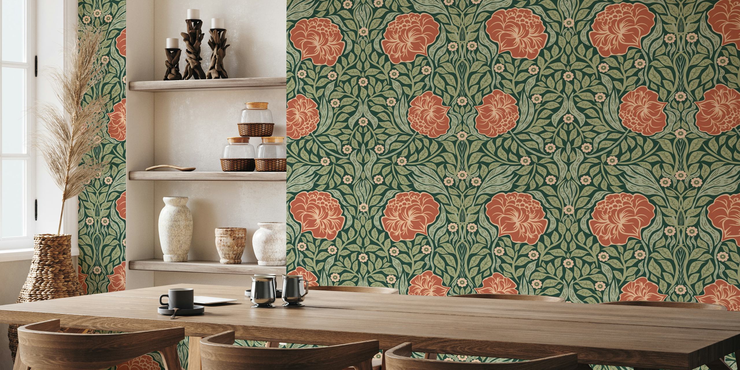 19th Century Victorian Damask Floral tapetti huoneessa