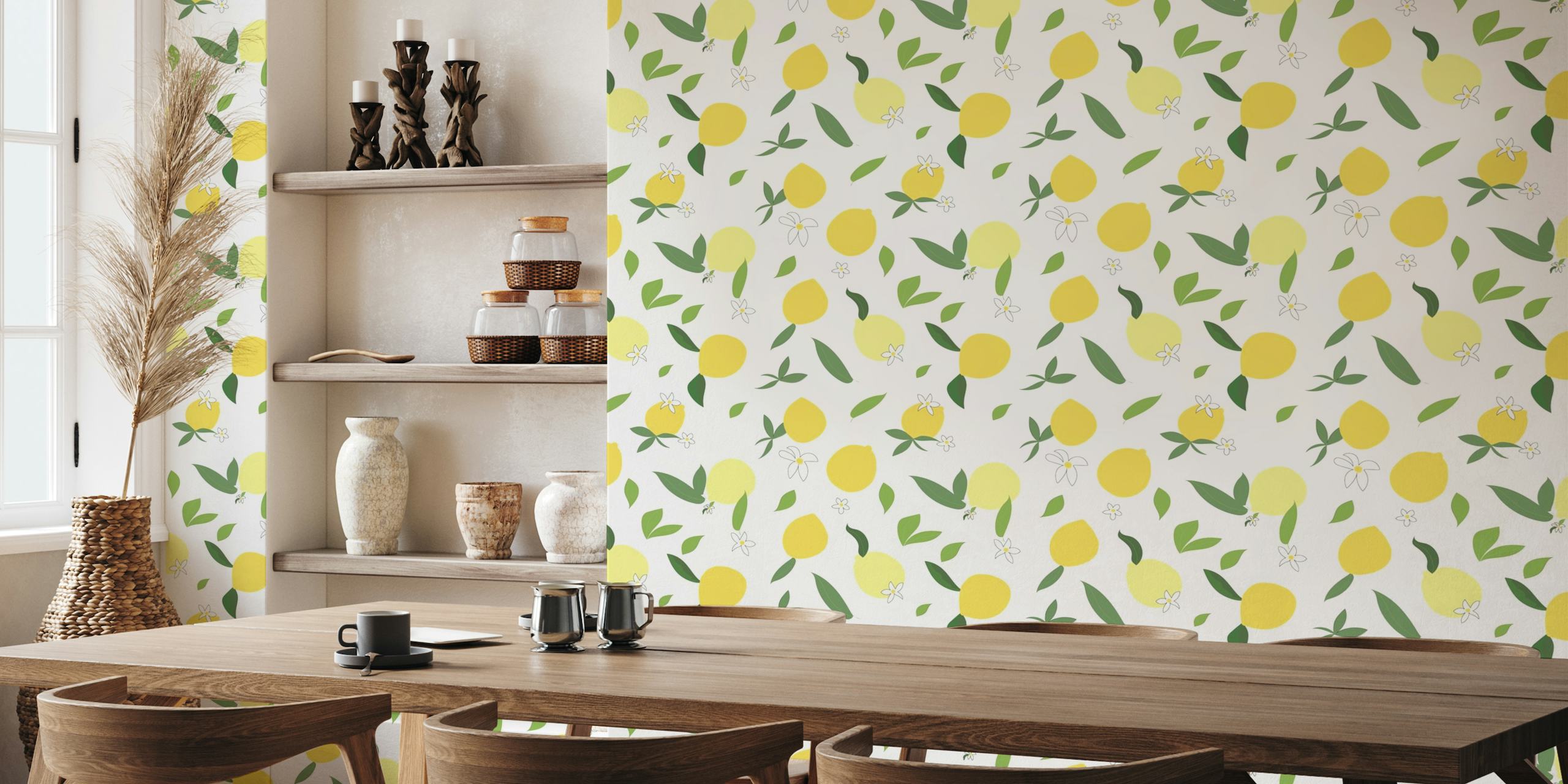 Lemons illustrations seamless fabric design behang