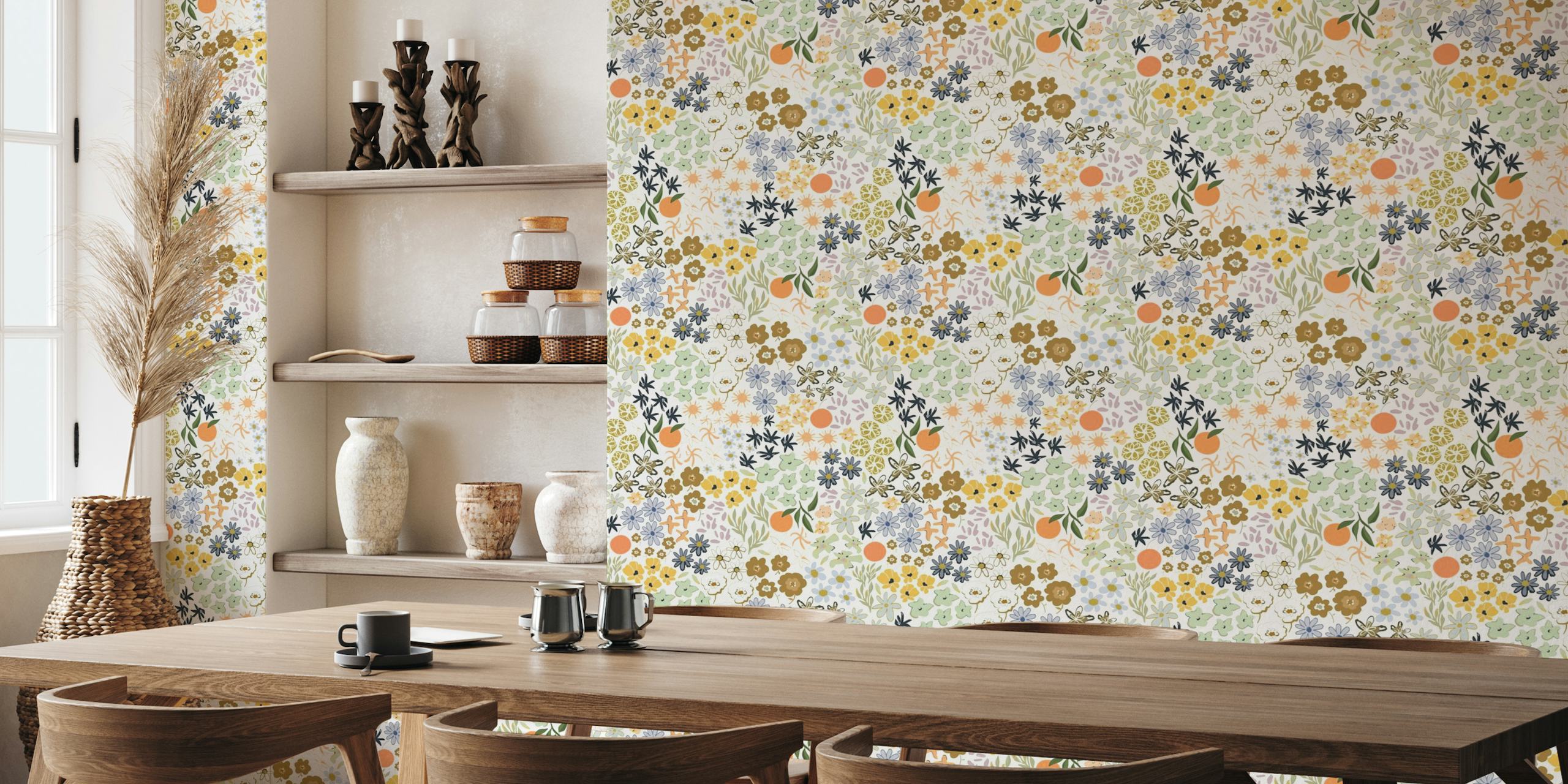 Ditsy colorful pattern with oranges wallpaper