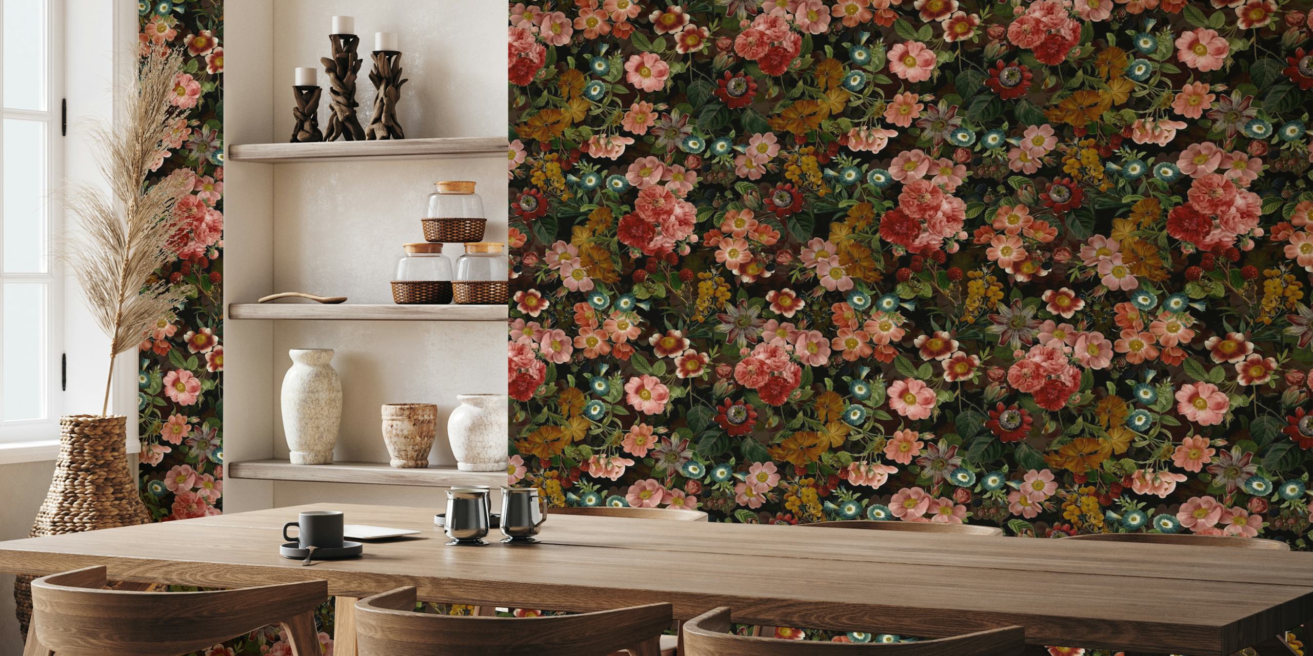 Carta da parati floreale di lusso Midnight Rose Garden