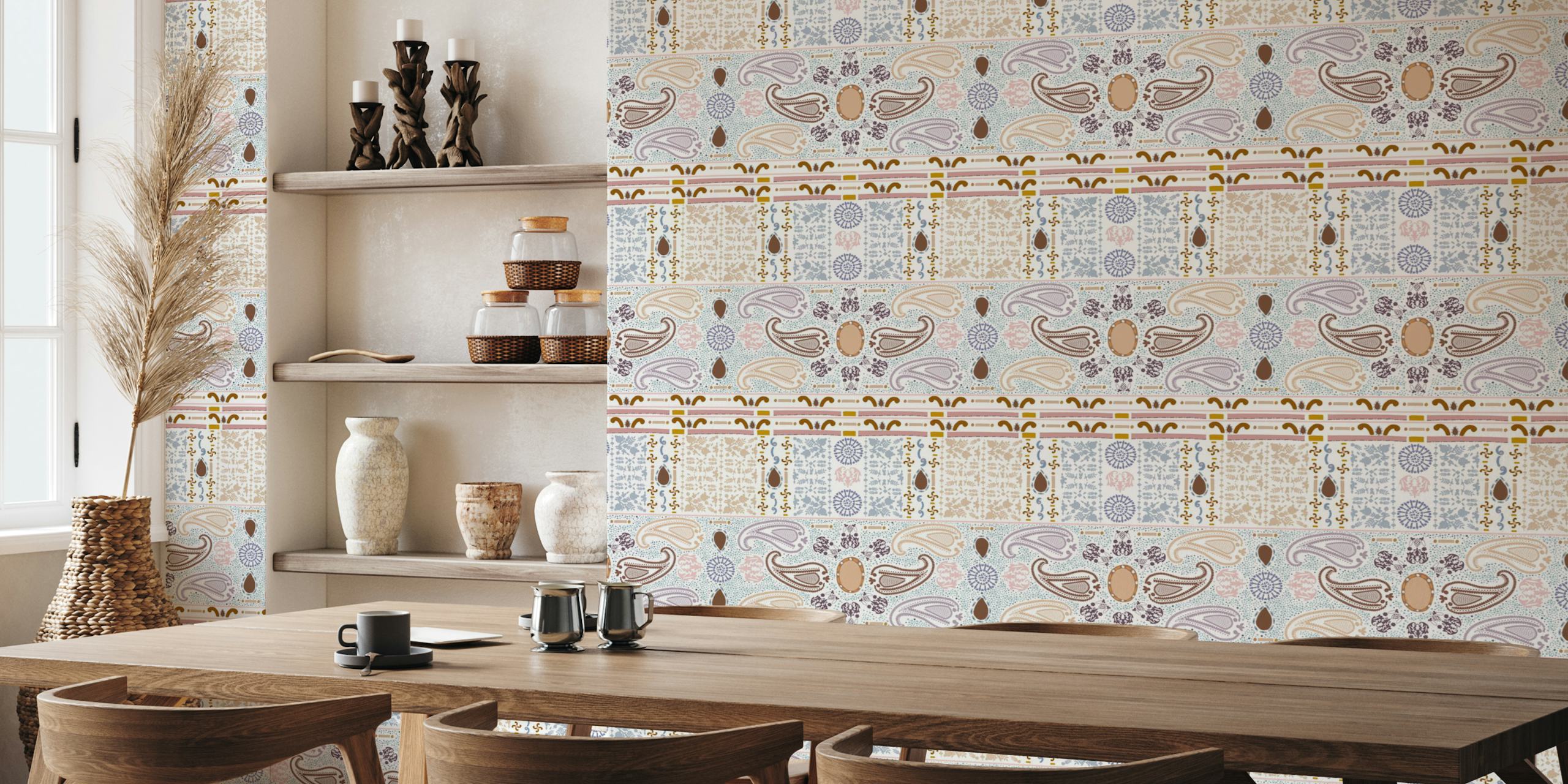 Decorative borders hand drawn nature wallpaper in a room