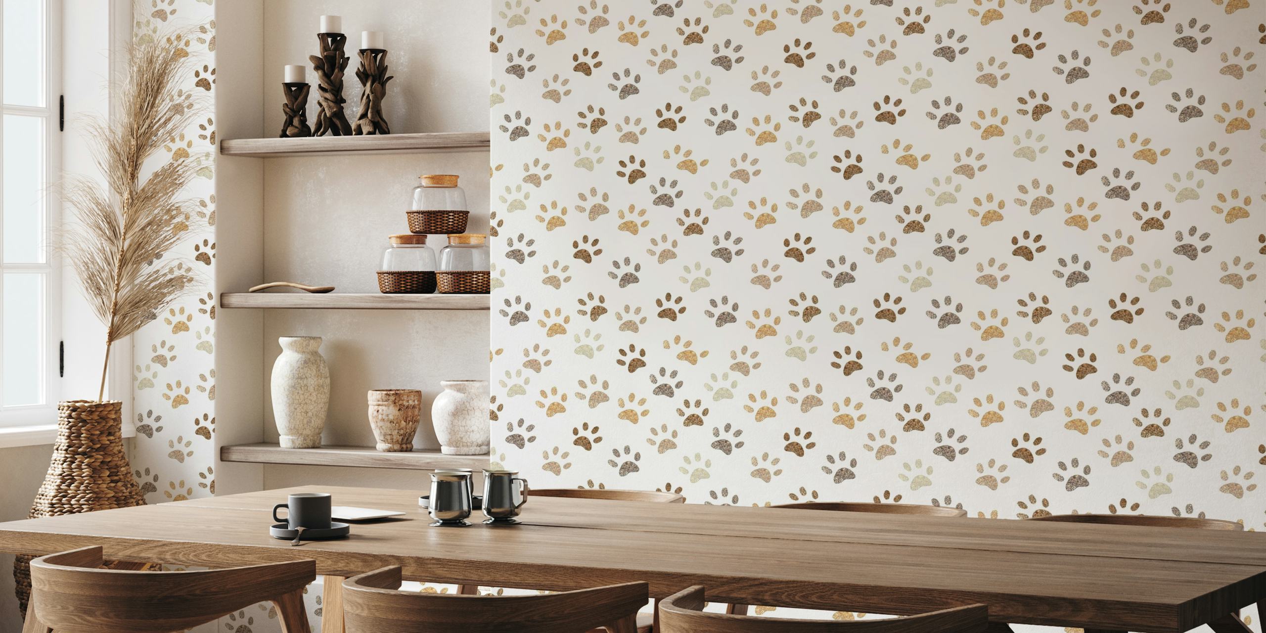 Shining brown colored paw print wallpaper