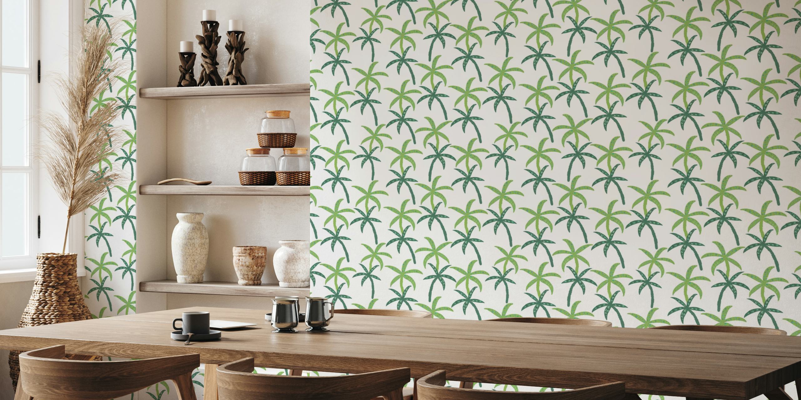 Green tropical palm leaves on a white background wallpaper