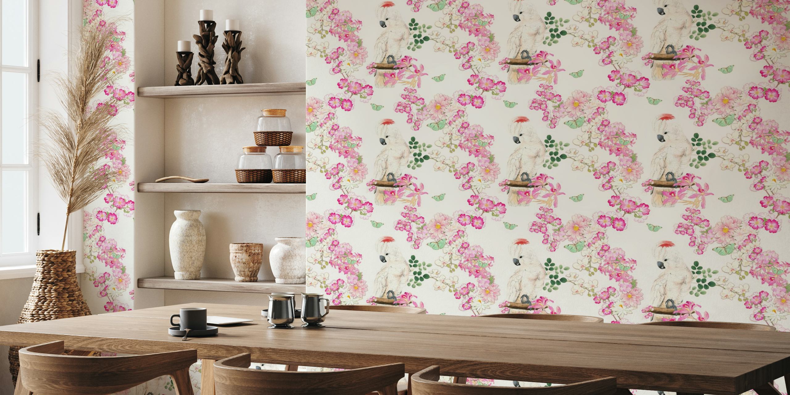 ASIA FLOWERS & COCKATOO ROSE wallpaper