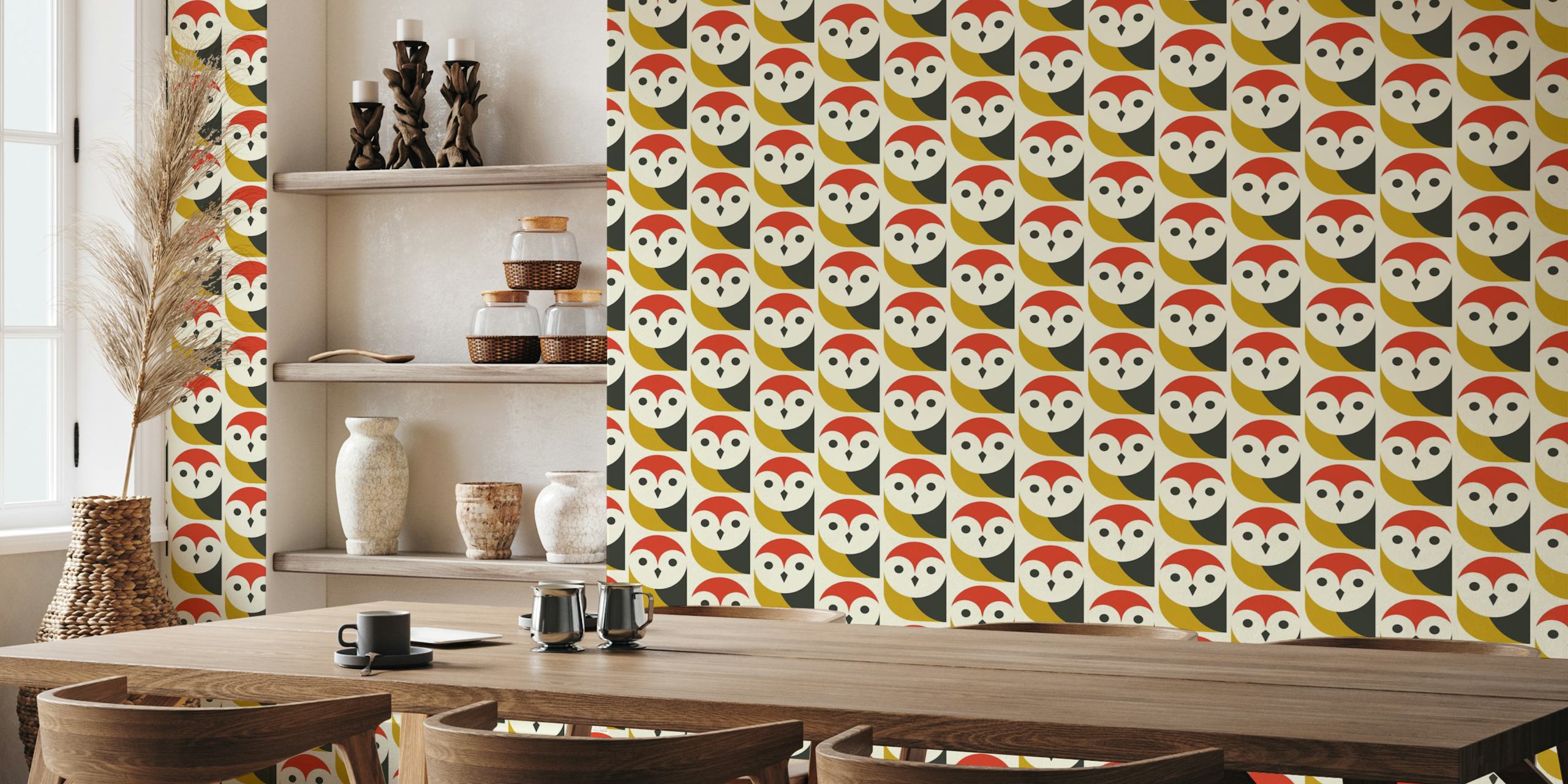 tapeta modern retro owls w pokoju