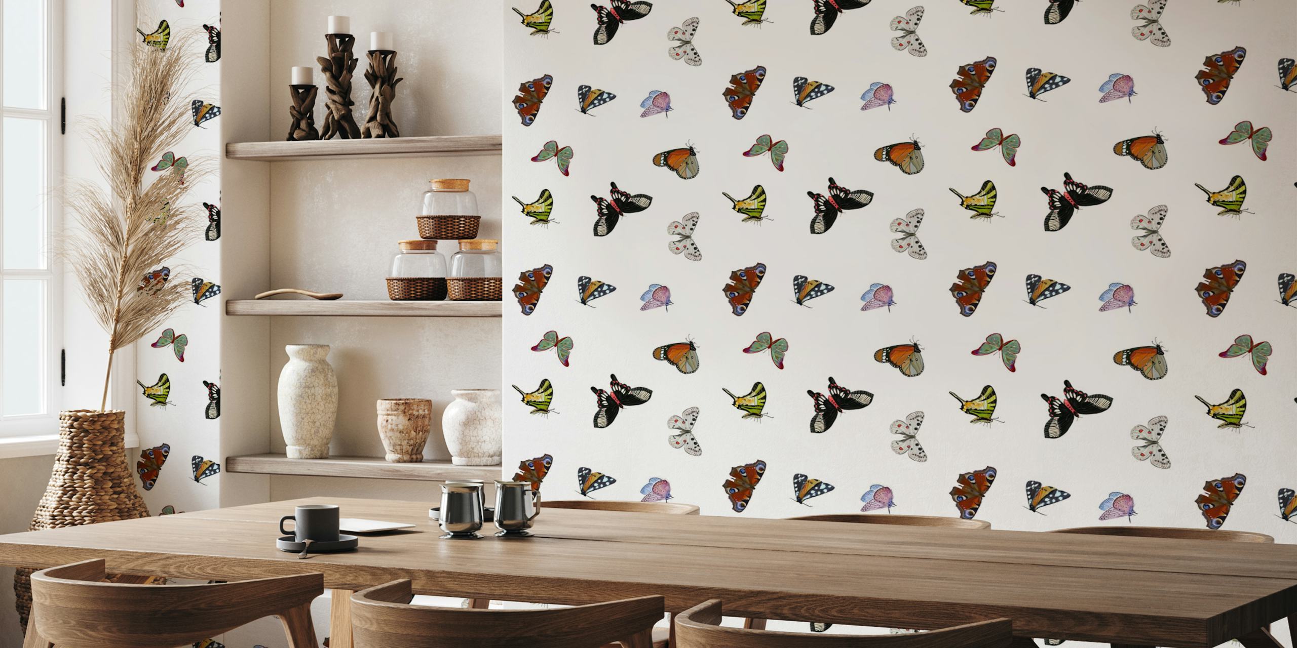 Butterflies white pattern tapet i et rum