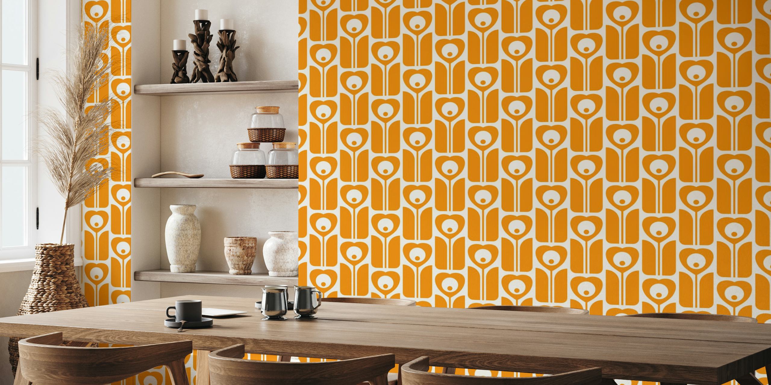 Narančasta zidna slika s retro cvjetnim uzorkom