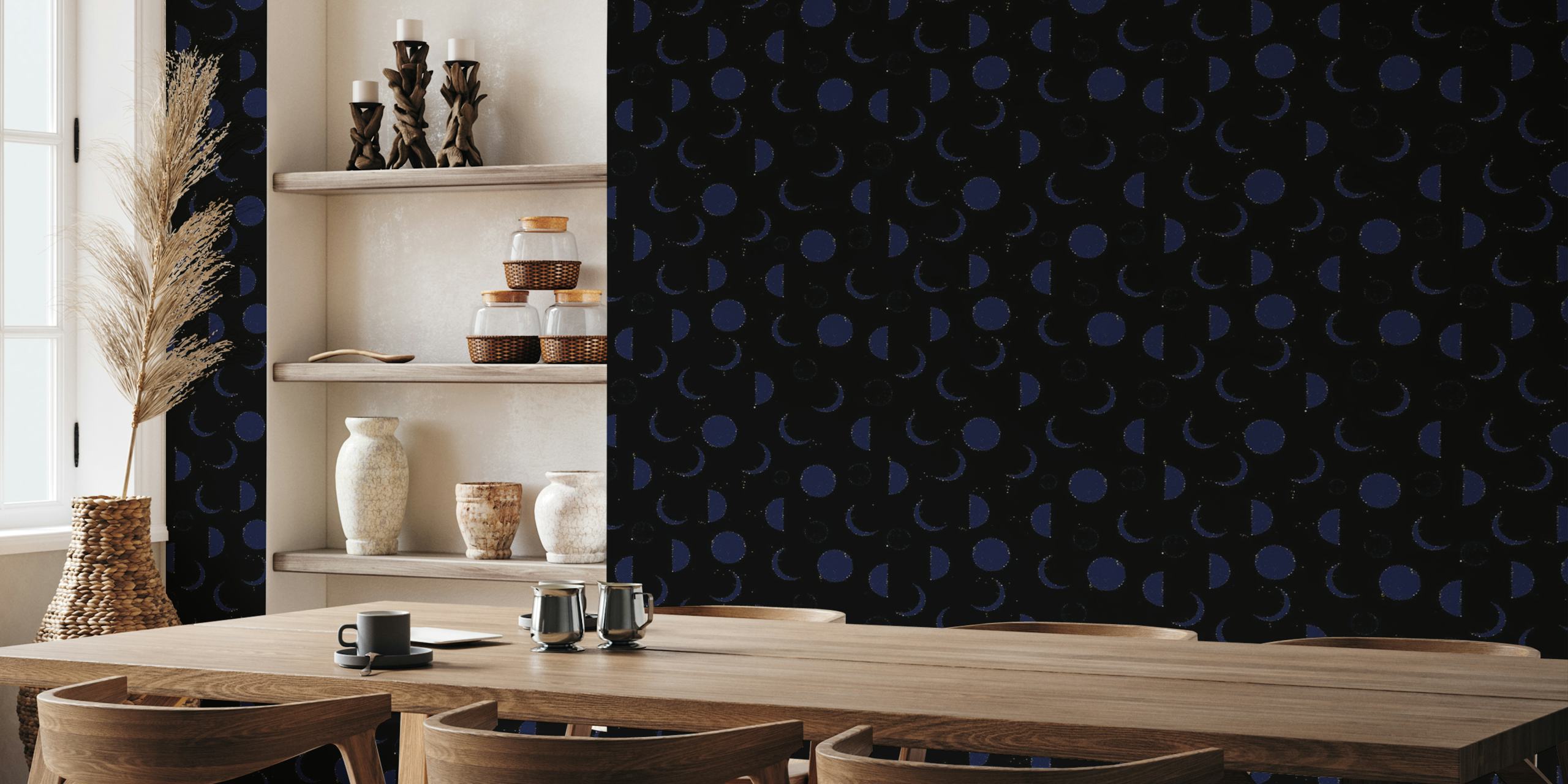 Starred night dark pattern wallpaper in a room