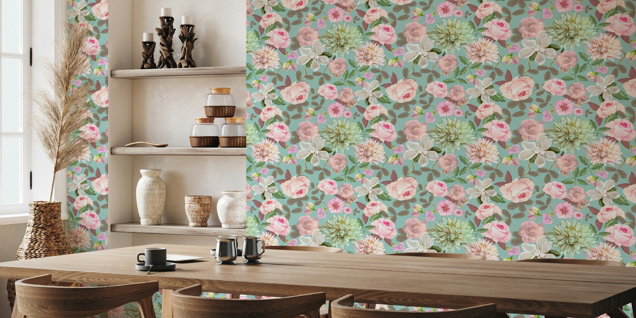 Heirloom roses pattern tapet vist i et rom