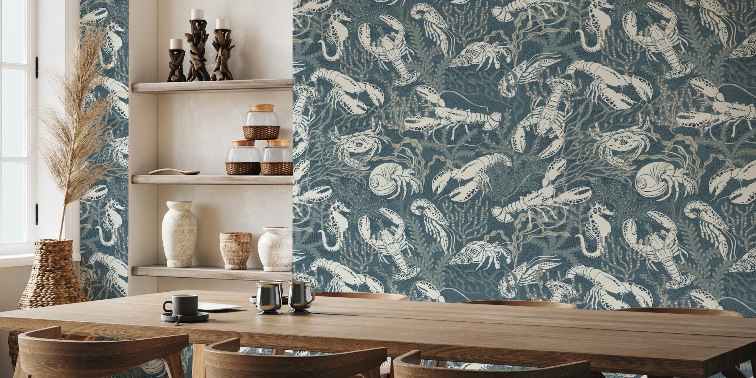 Lobster and friends pattern wallpaper in a room