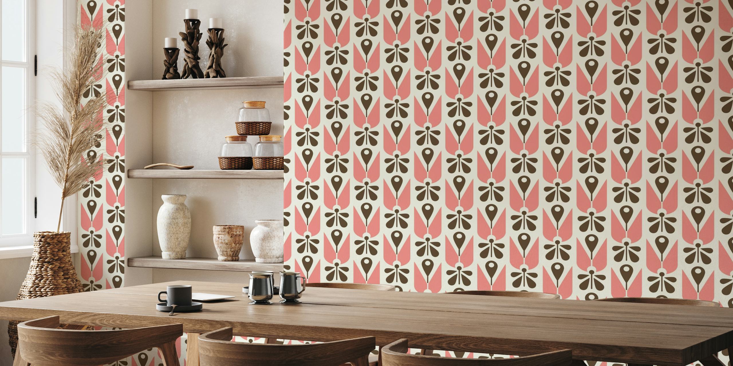 2579 - abstract scandi floral pattern, pink tapet