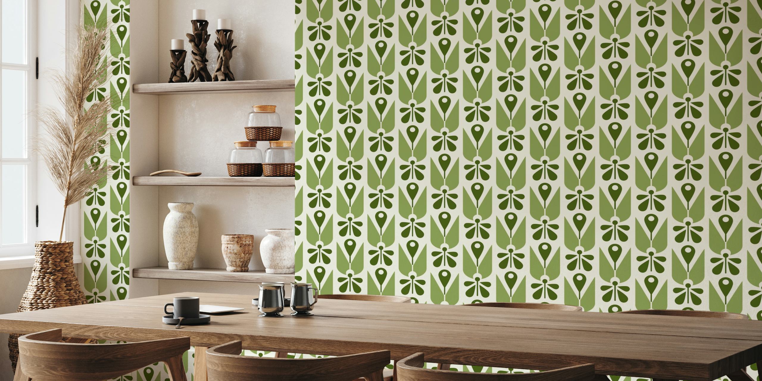 2581 - abstract flowers pattern, green wallpaper