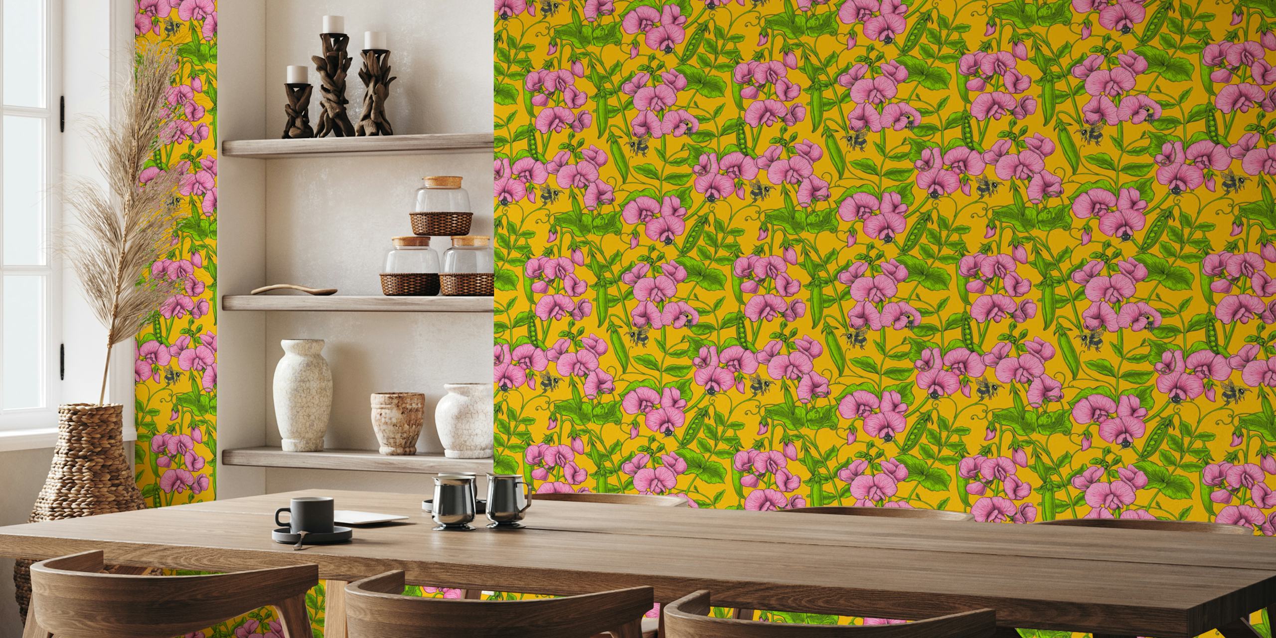 Papel pintado con diseño de sweet peas and bumblebees