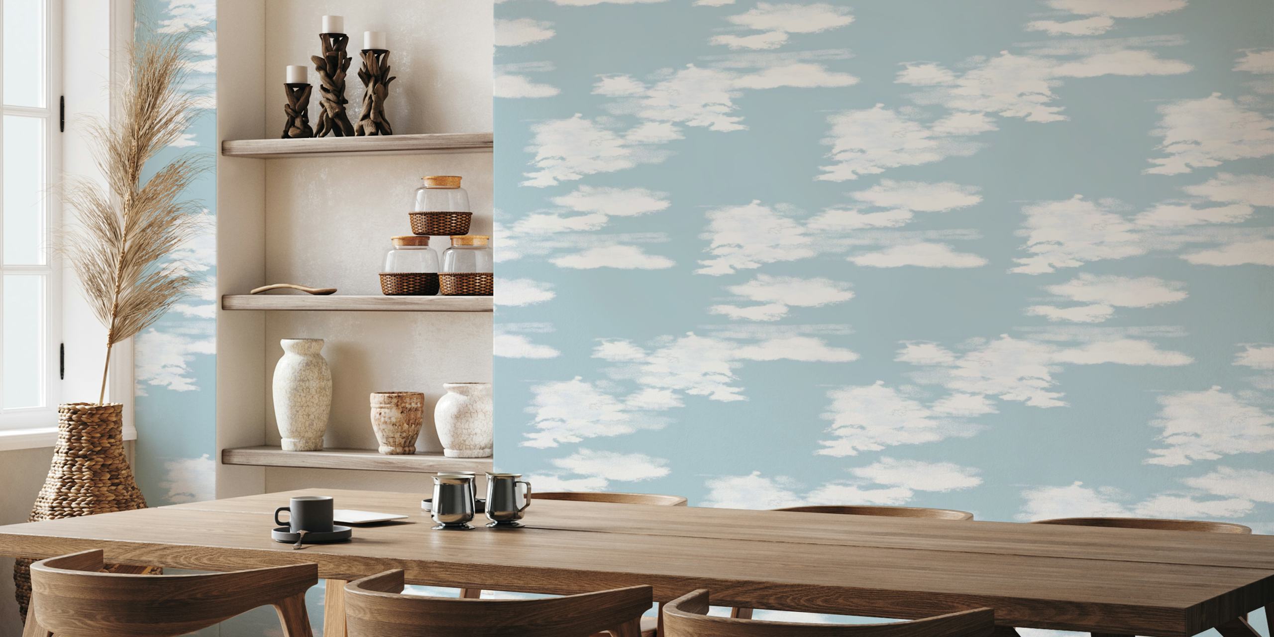 Watercolor style clouds on aqua blue background wallpaper