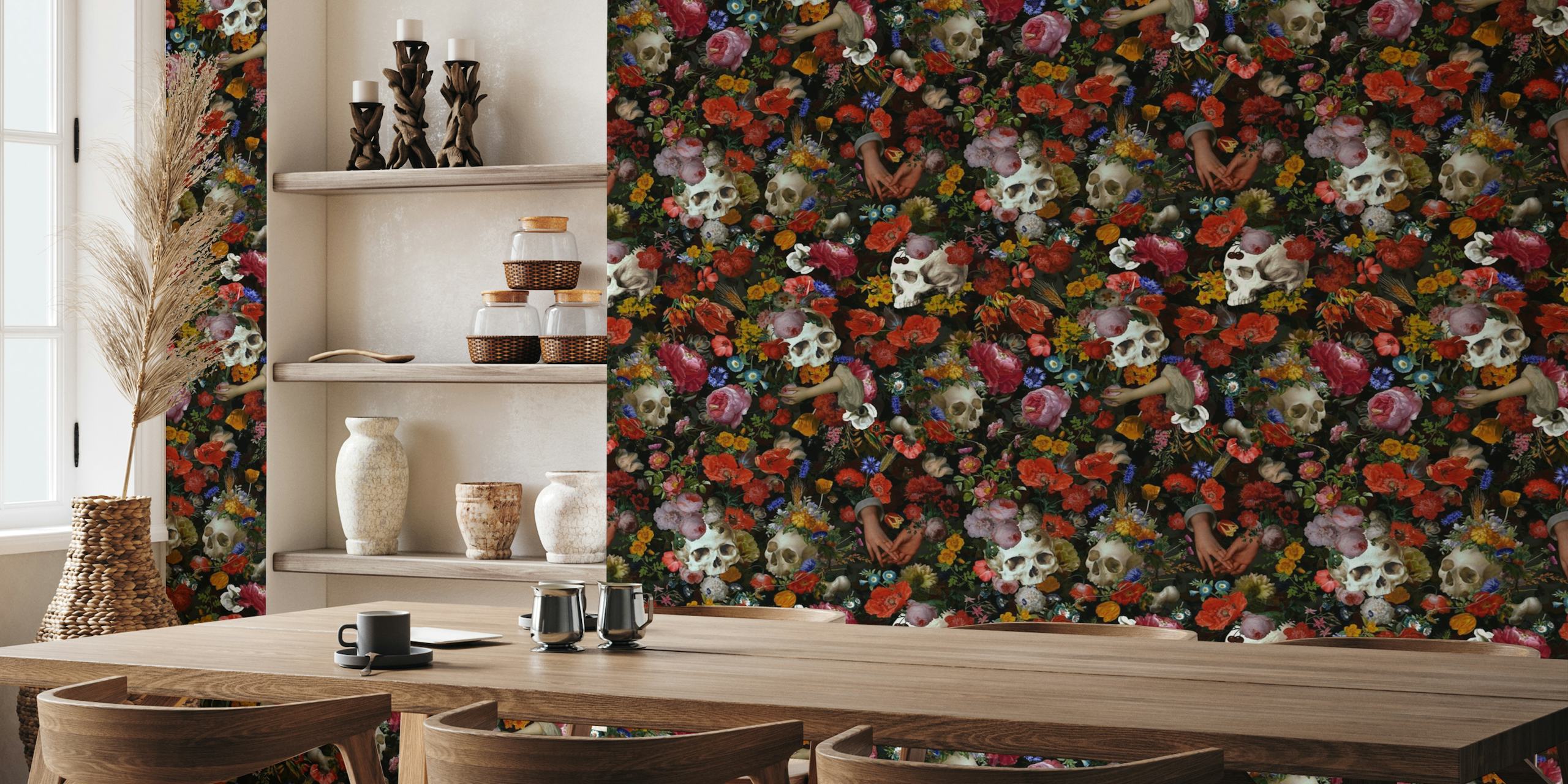 Mysterious Gothic Skulls And Antique Flowers behang