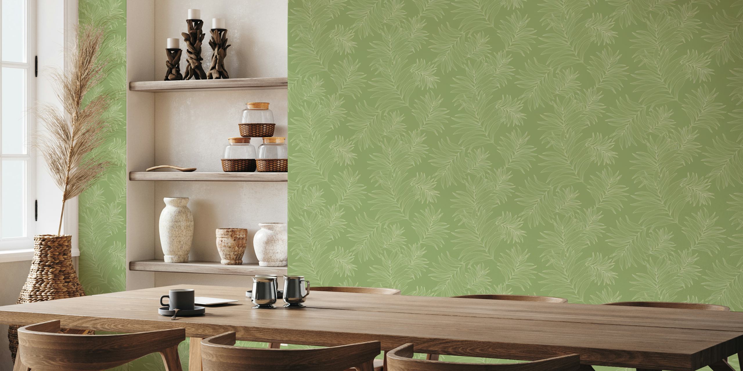 Leaf Line Green Background tapetdesign