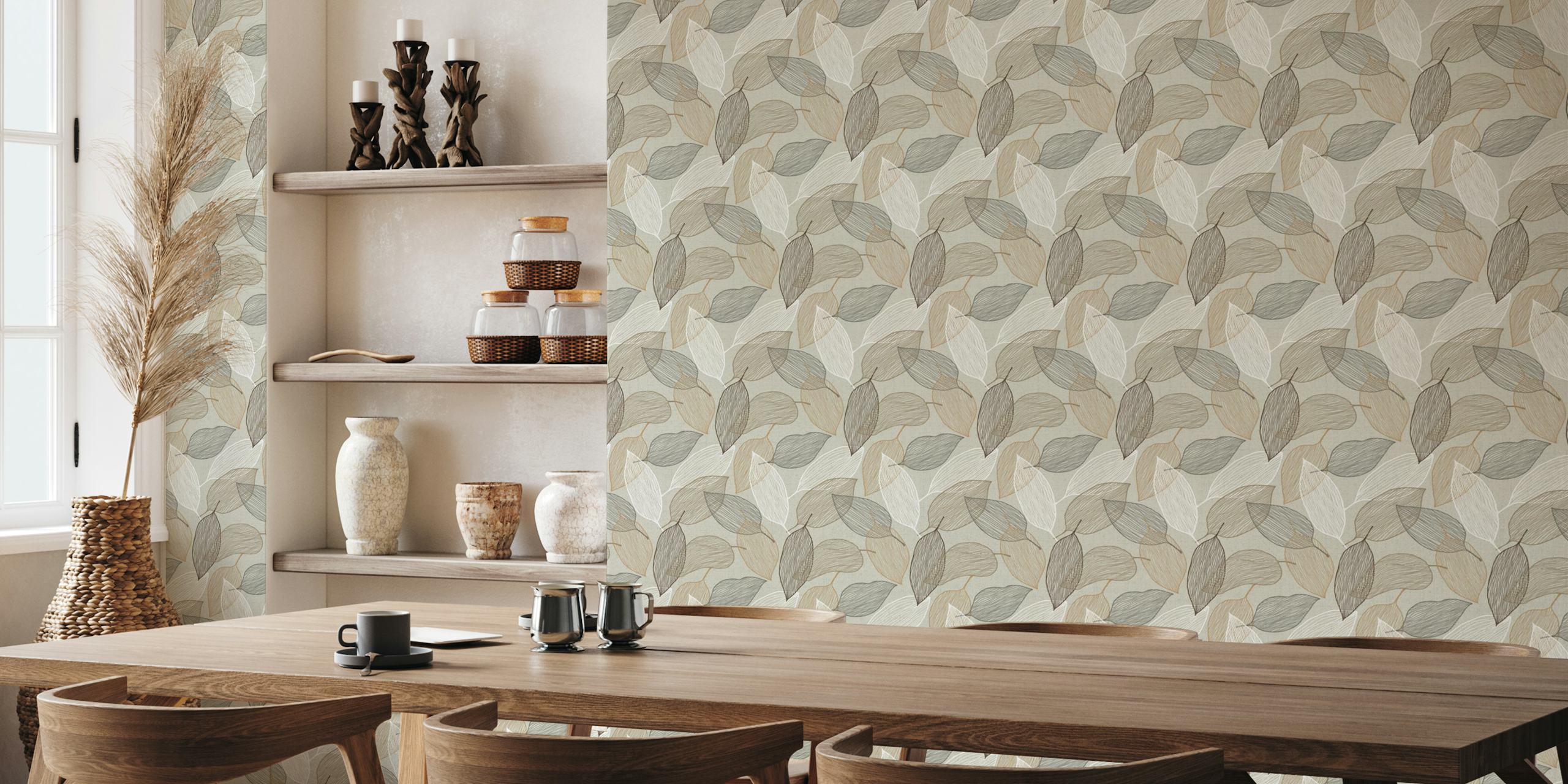 Leaves Line Brown wallpaper in a room setting
