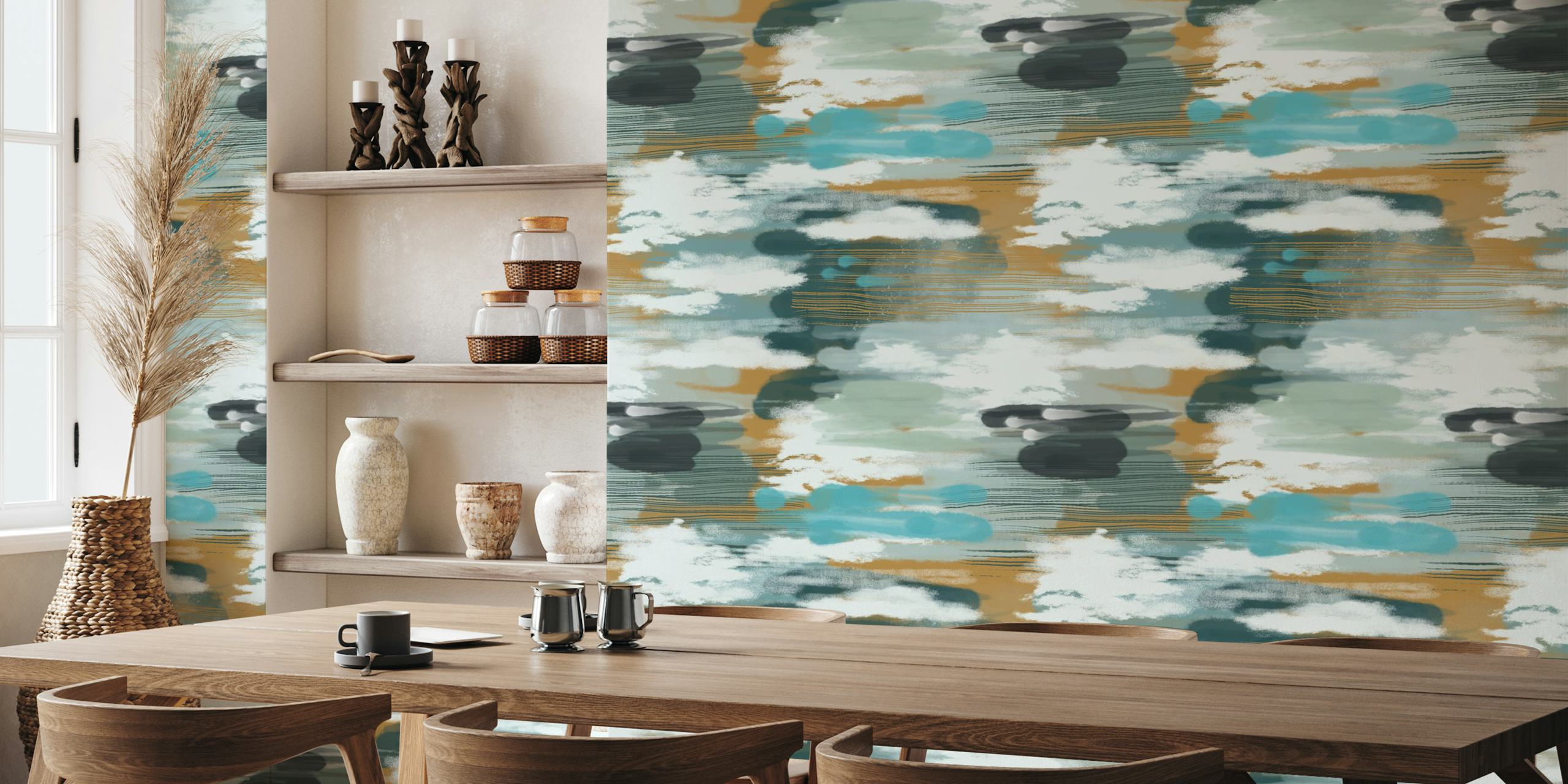 Tapeta Hypnotic Pattern Teal Mustard v pokoji