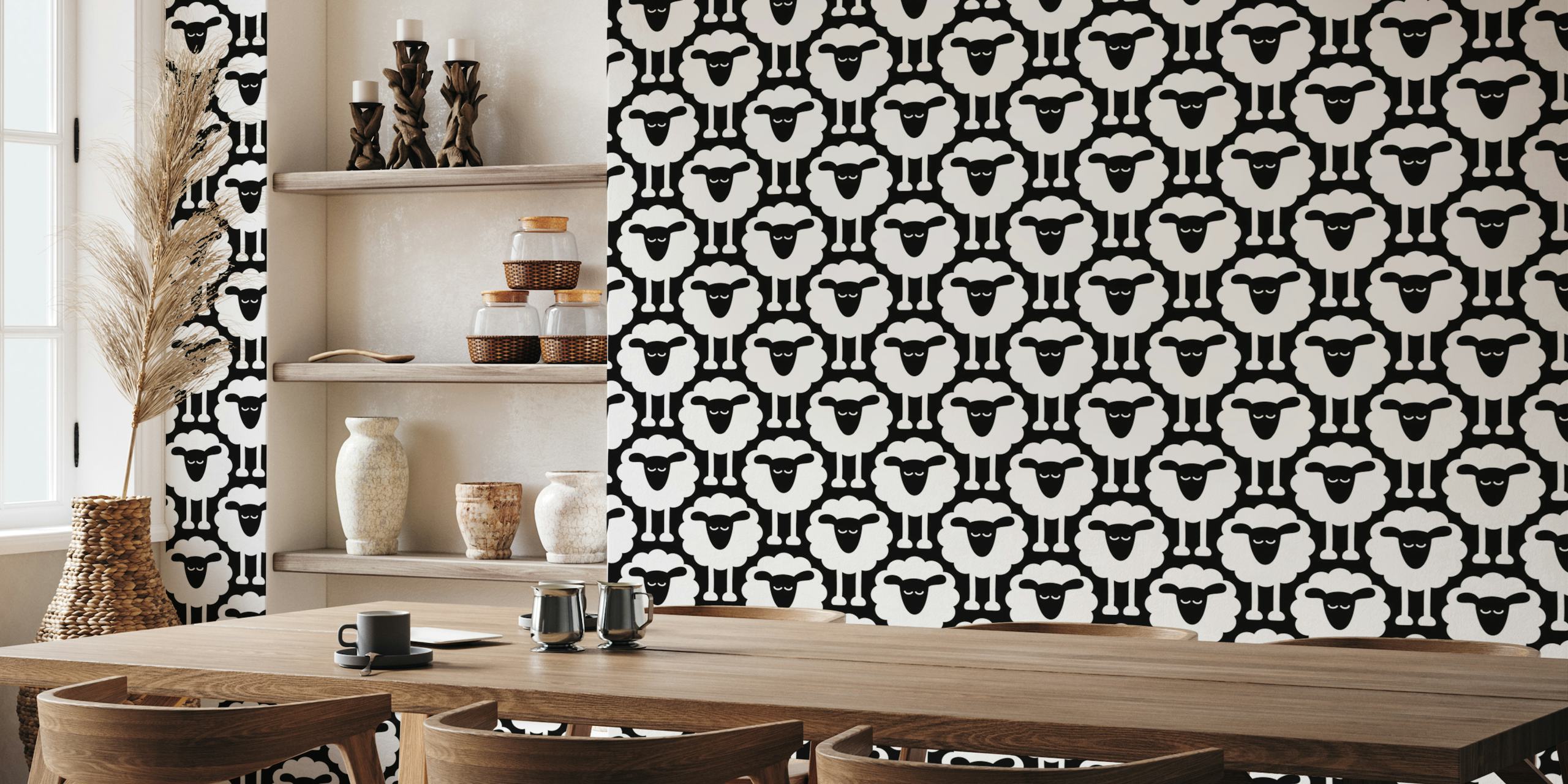 2693 D - black and white sheep pattern wallpaper