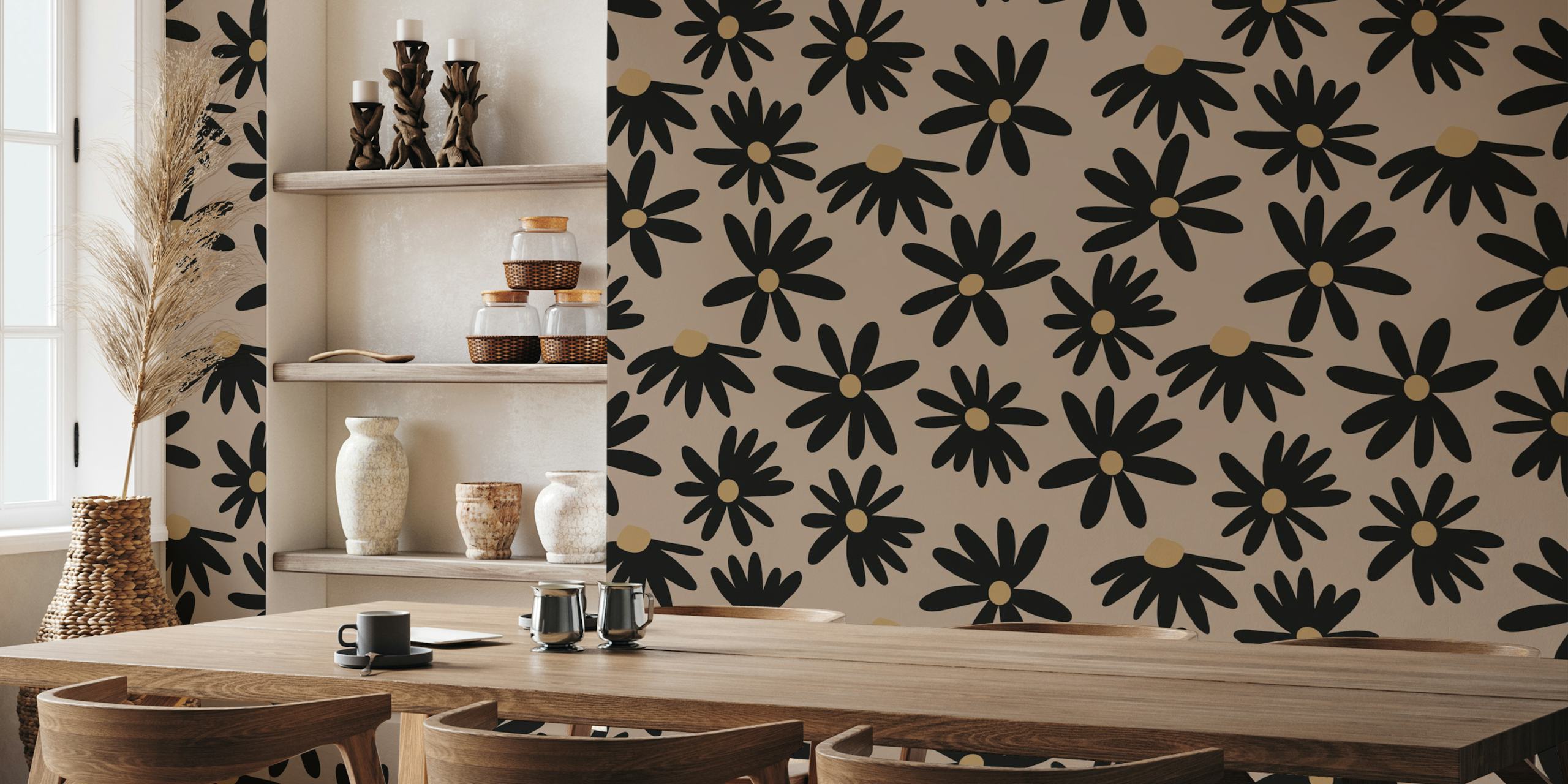 Retro Summer Night Daisies Pattern 2 tapet i ett rum