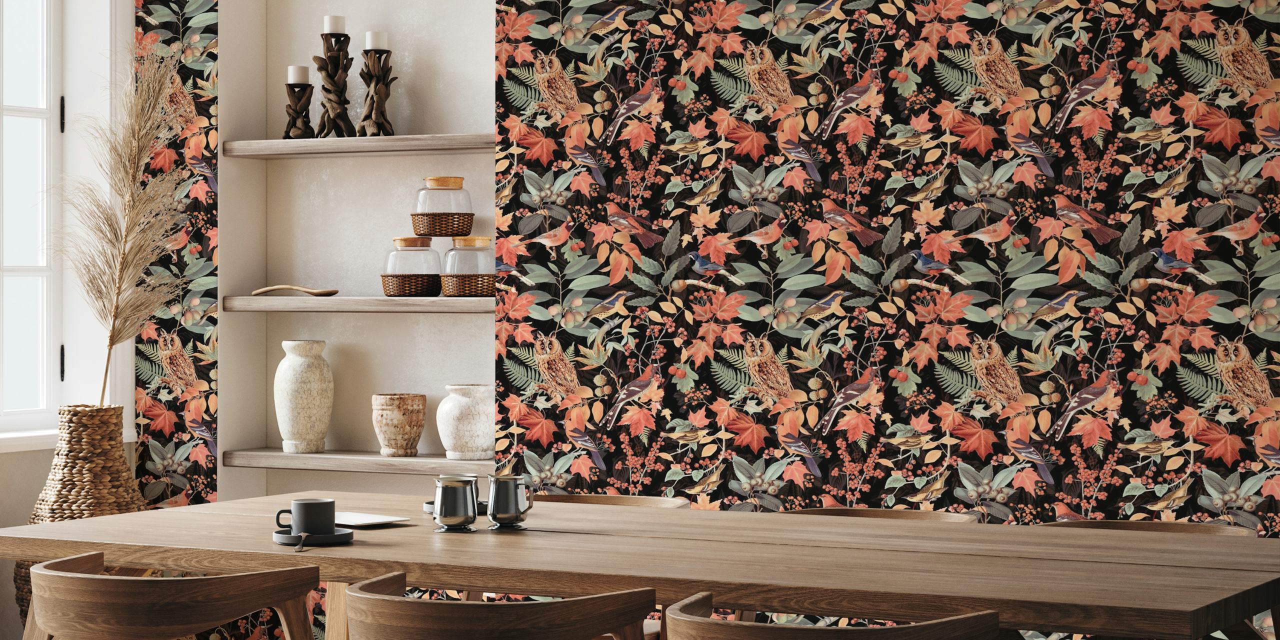 Autumn owl impression papel de parede em um quarto
