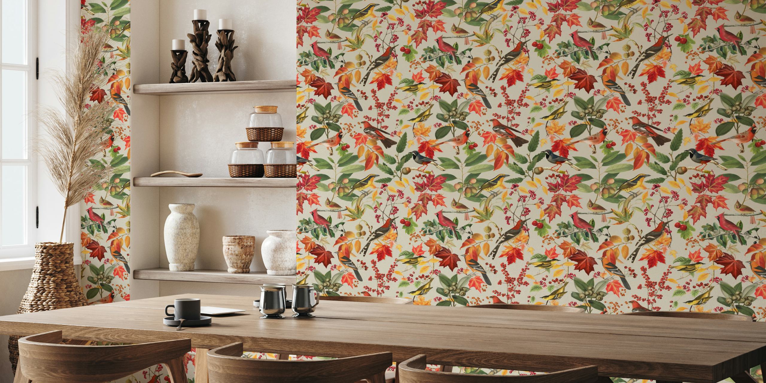 Diseño de papel tapiz de pájaro otoñal vibrante