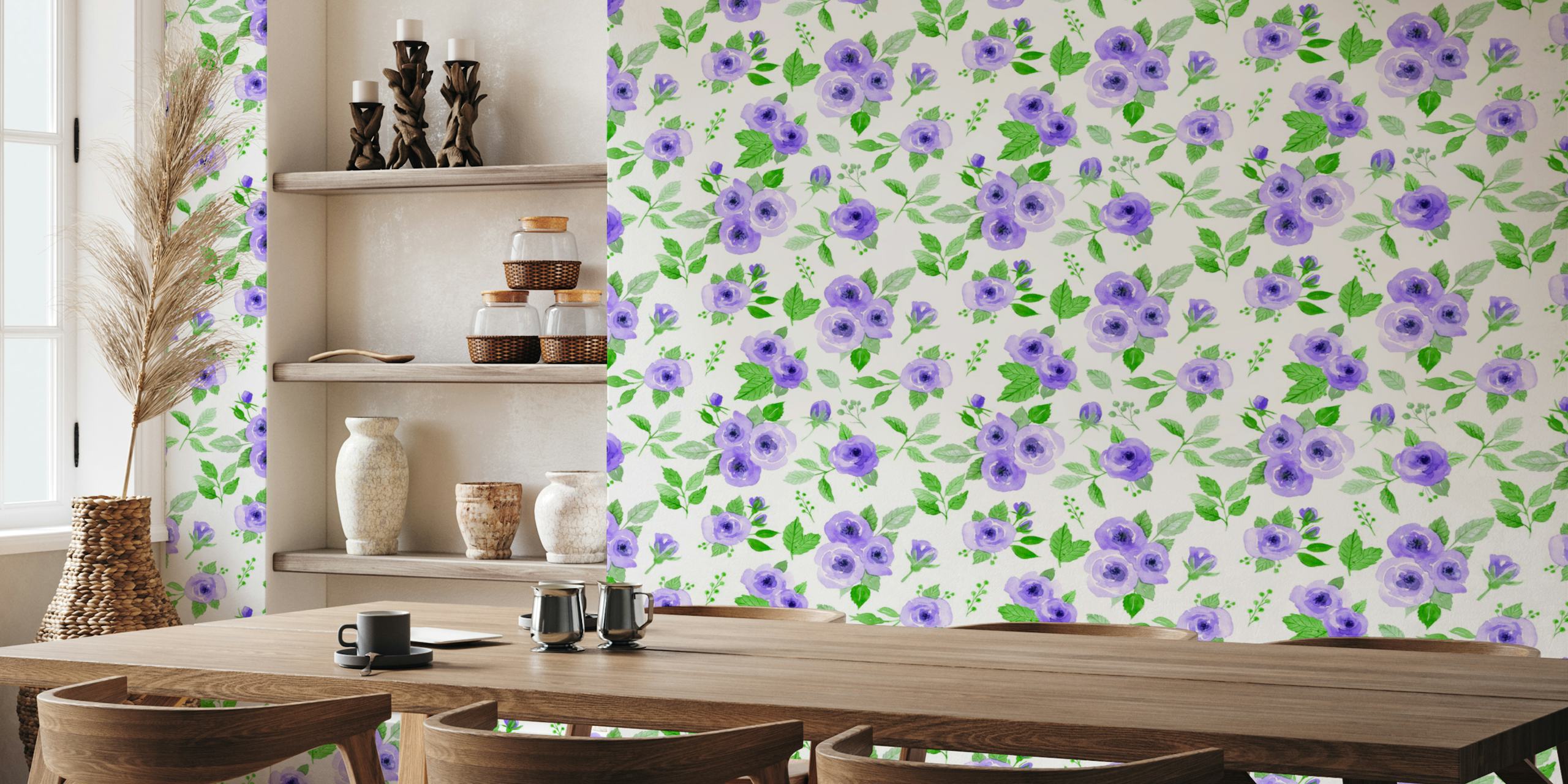 Loose watercolor roses wallpaper en una habitación