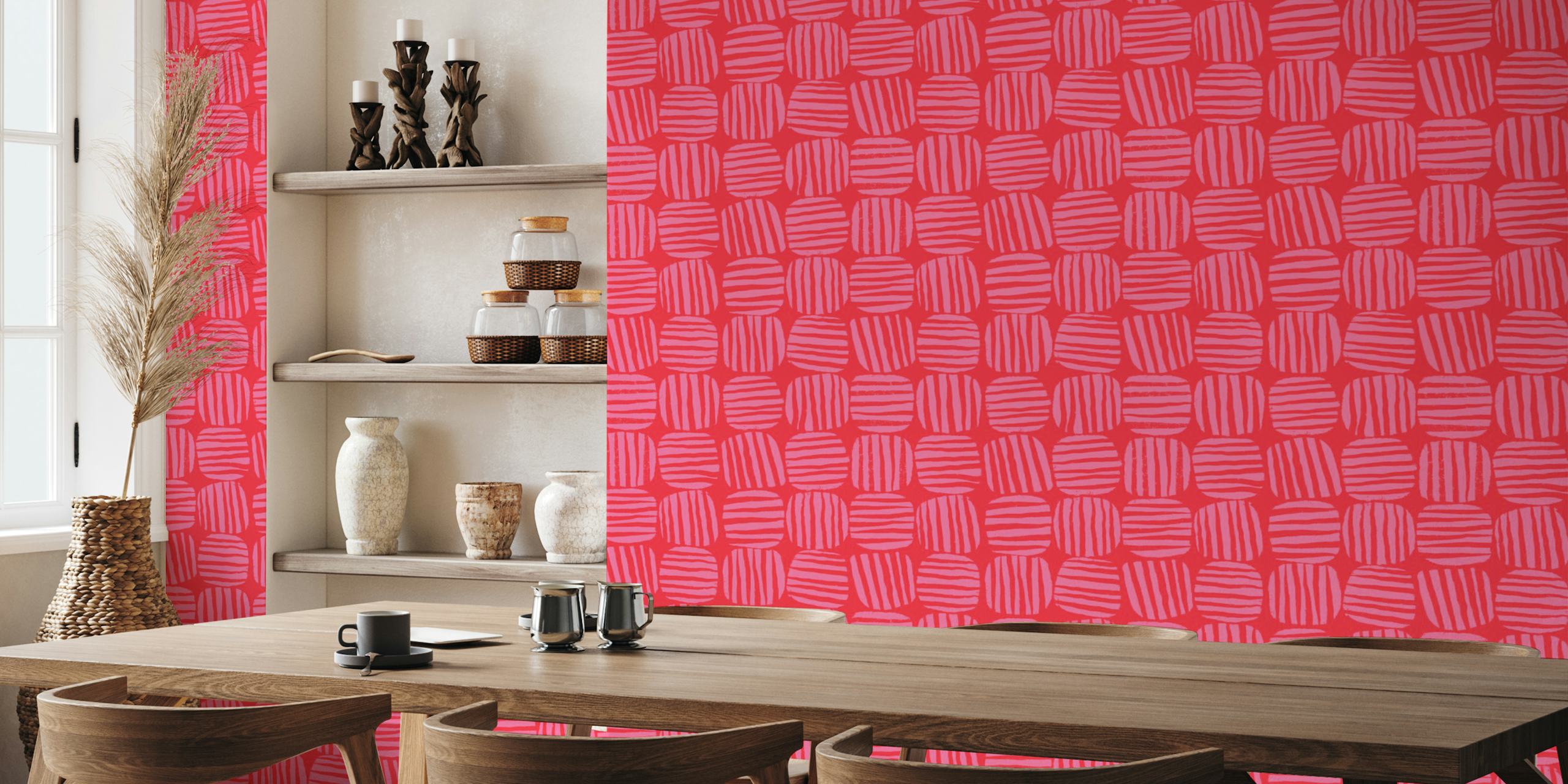 Pink striped circle squares pattern wallpaper