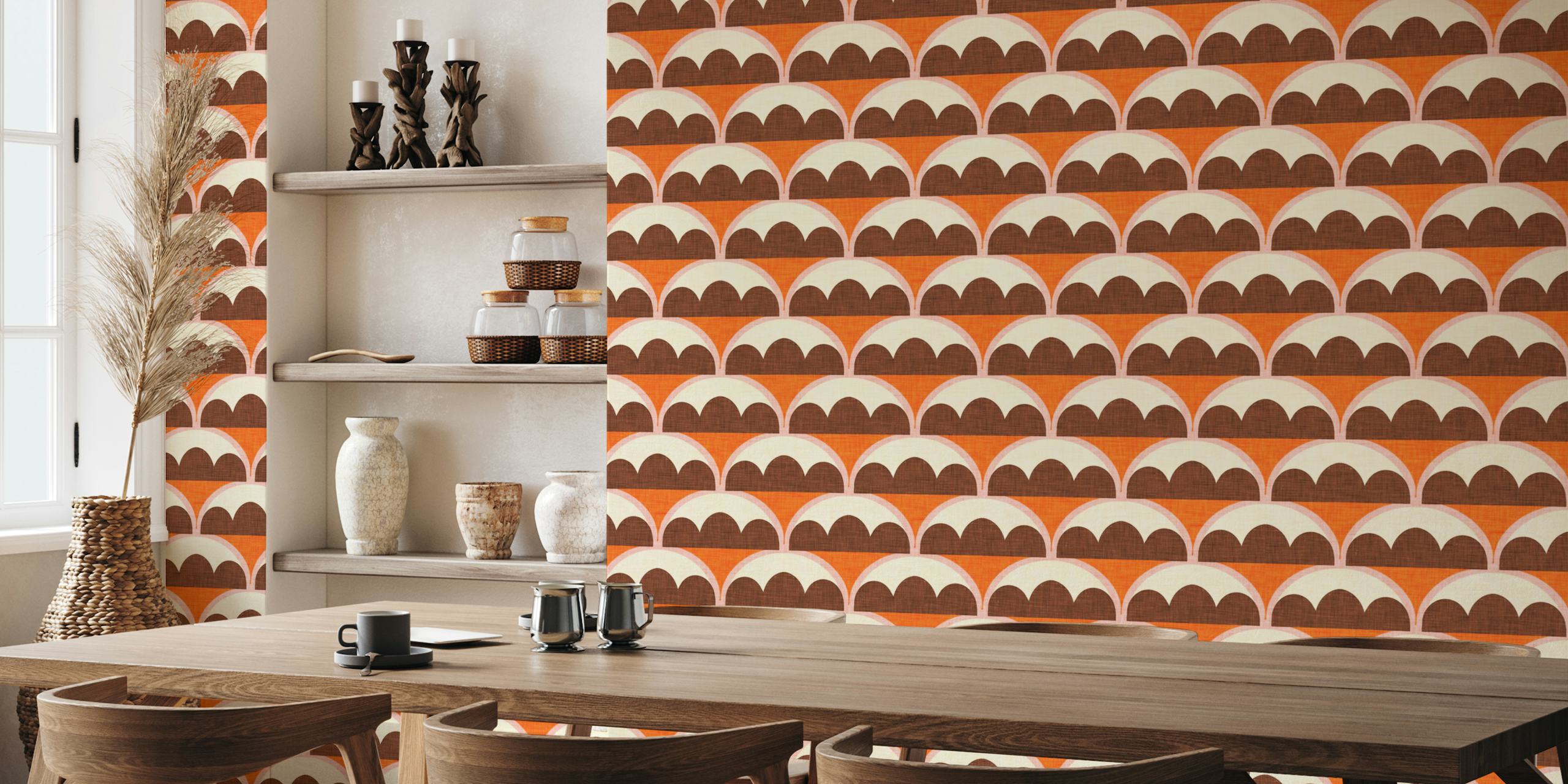 Τοίχος με σχέδιο Mid Century Damask Bud σε ροζ και γήινες αποχρώσεις