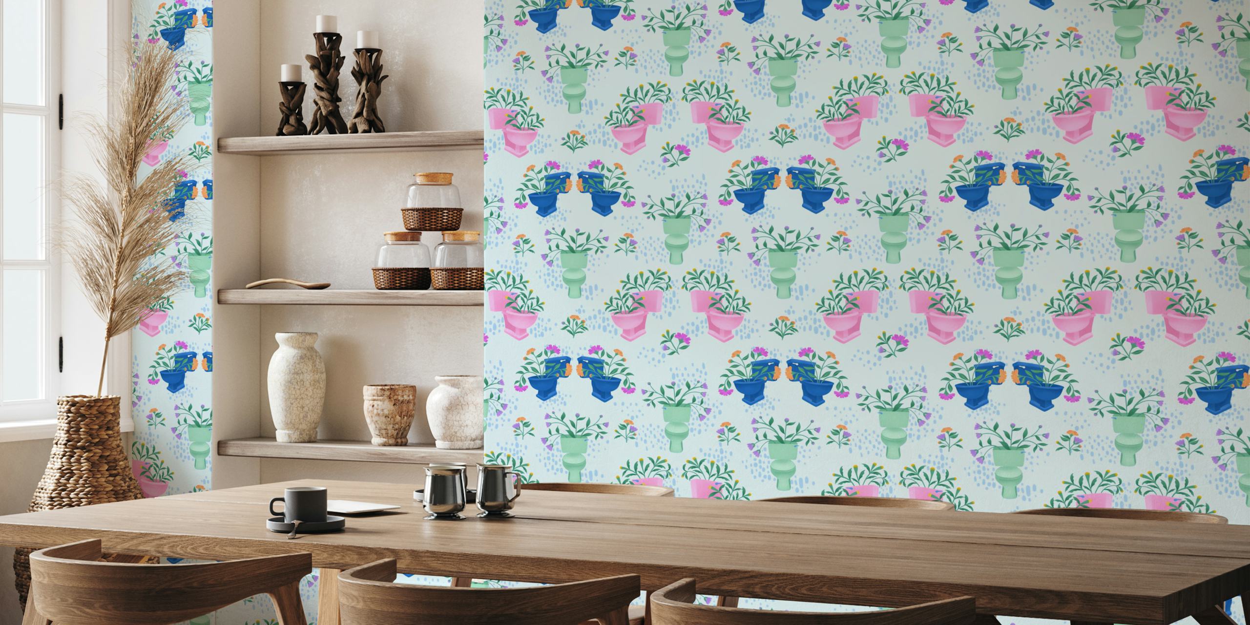 Papel de parede floral em fundo azul