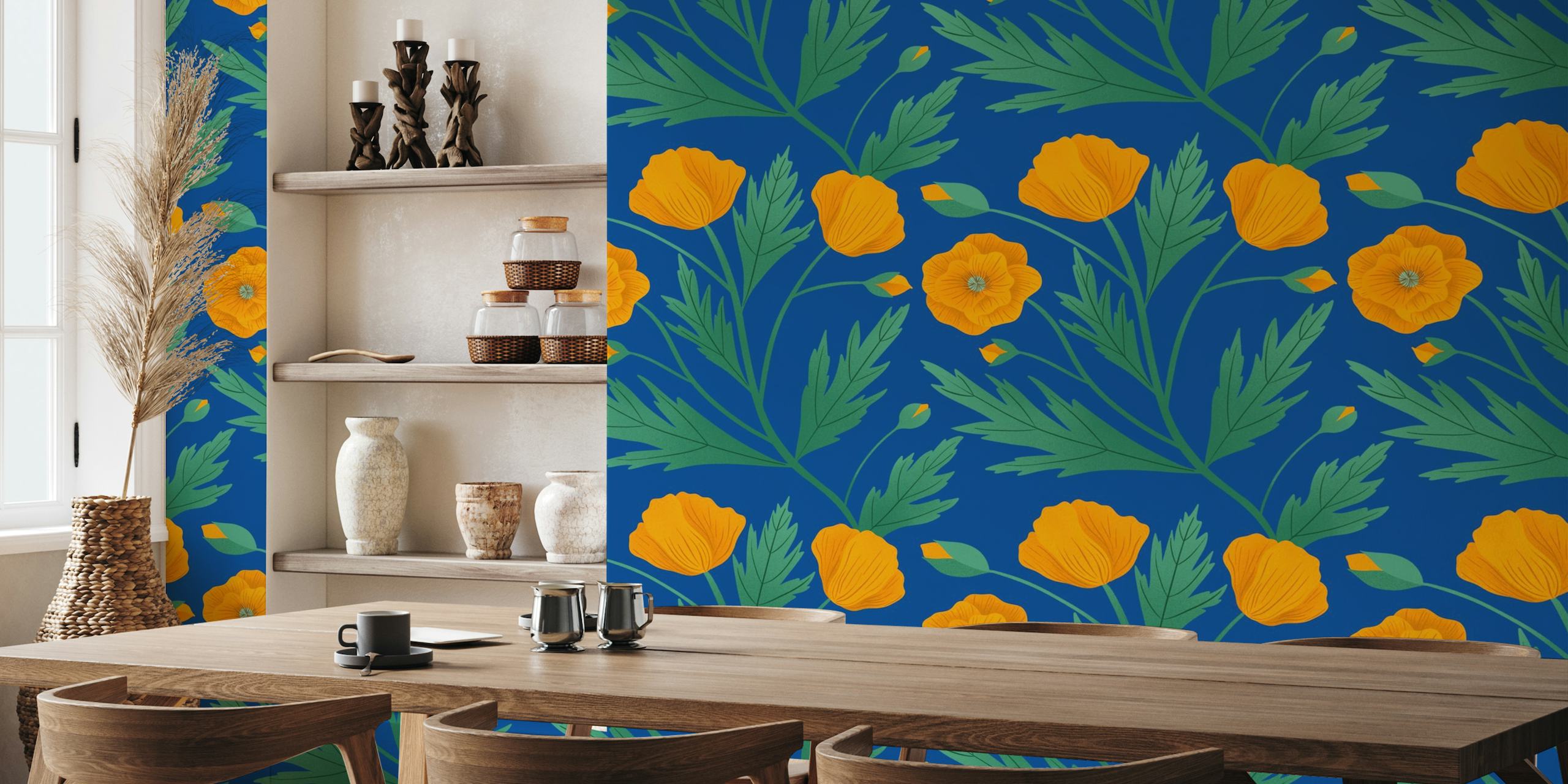 California Poppies on Blue wallpaper