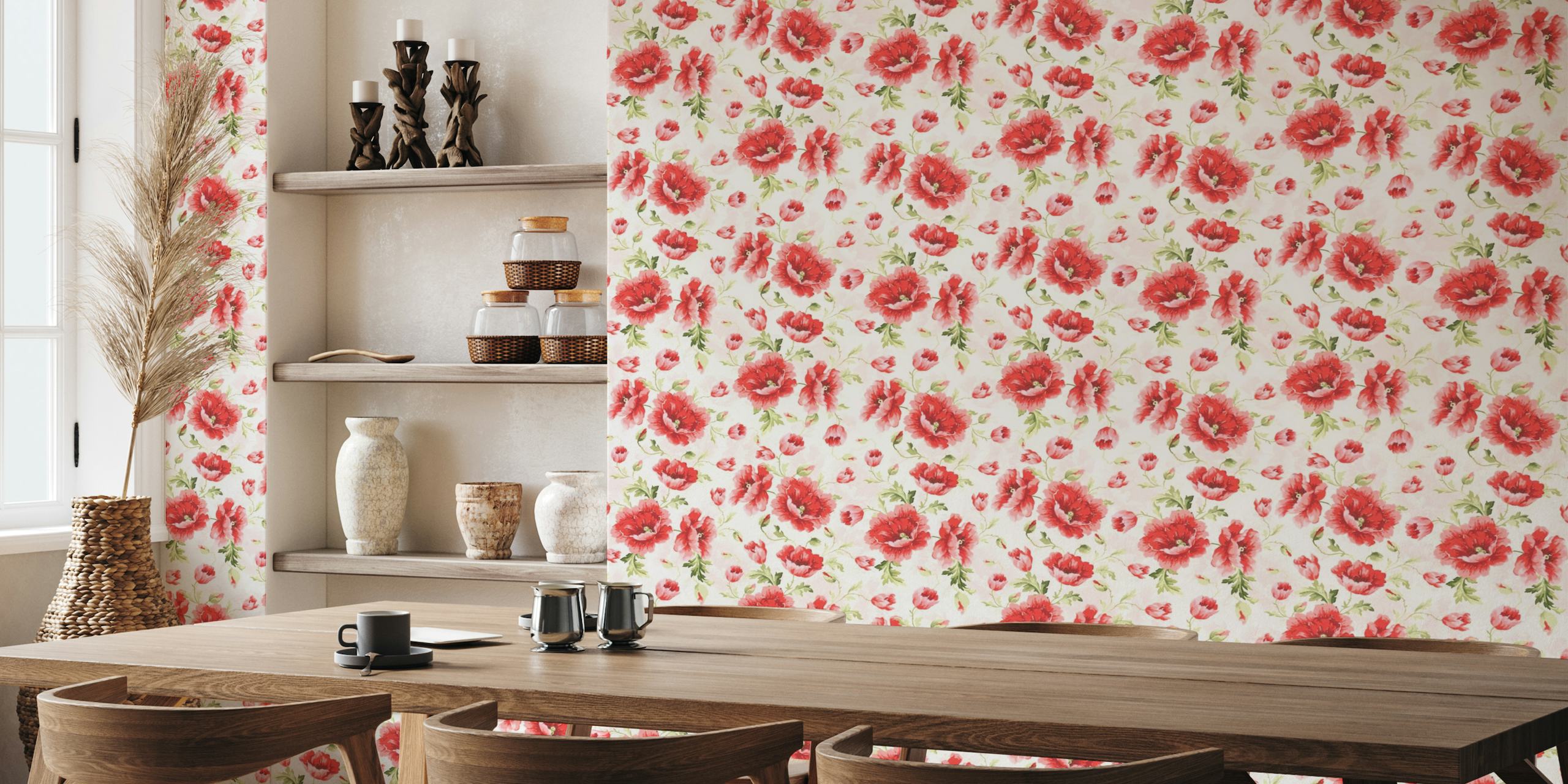 Romantic Victorian Lush Poppy And Rose Flowers wallpaper