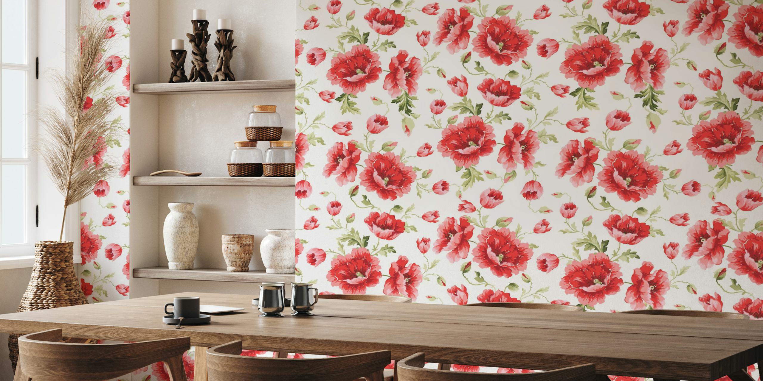 Romantic Victorian poppy ja rose flower