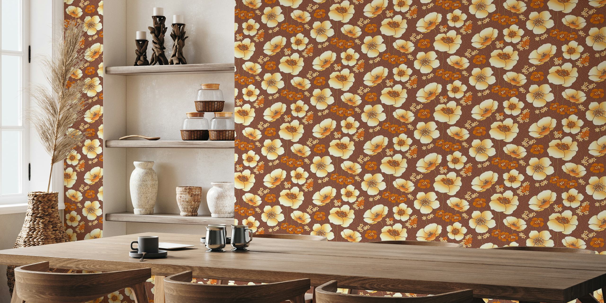 Poppies in earth tones papel pintado mostrado