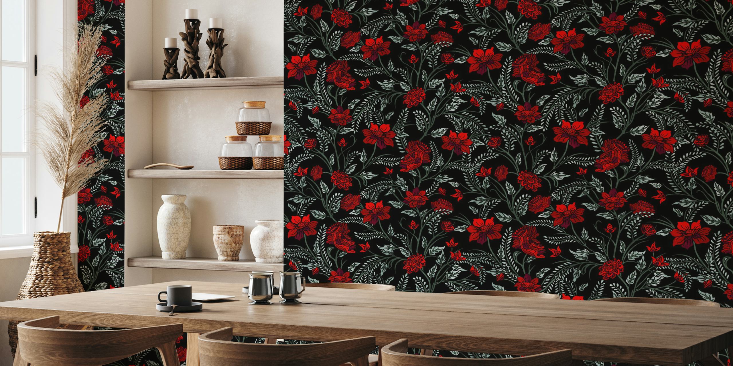 Beautiful red roses σχέδιο σε μαύρο ταπετσαρία