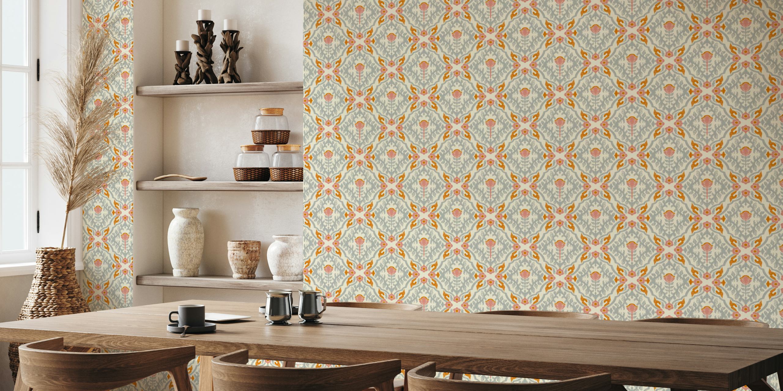 Diamond floral tapeta vystavena v místnosti